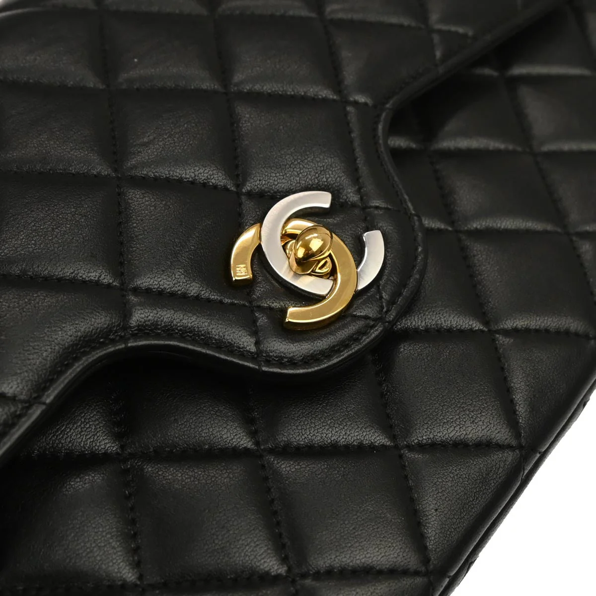Chanel 1994-1996 Black Lambskin Paris Medium Double Flap Shoulder Bag - Image 4