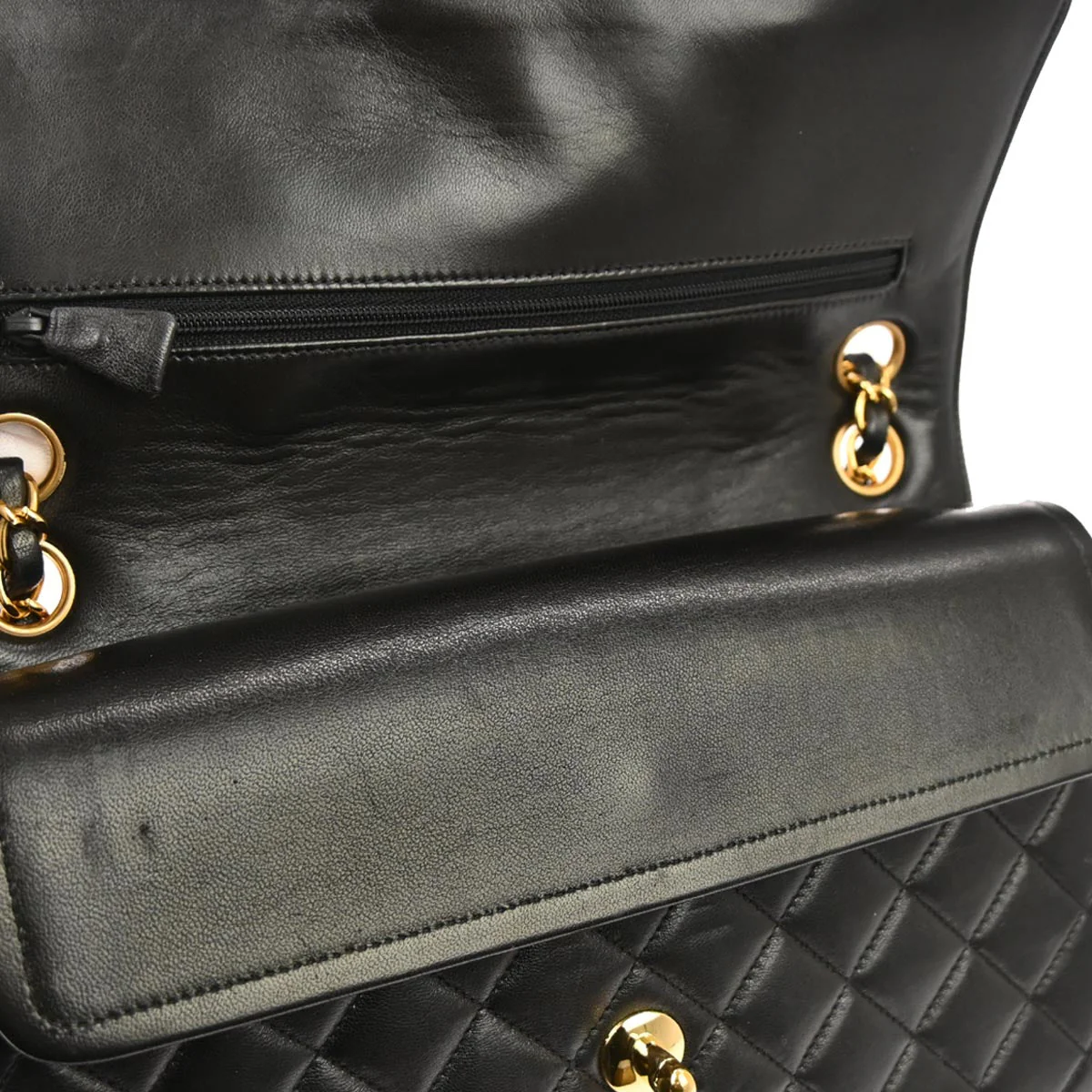 Chanel 1994-1996 Black Lambskin Paris Medium Double Flap Shoulder Bag - Image 5