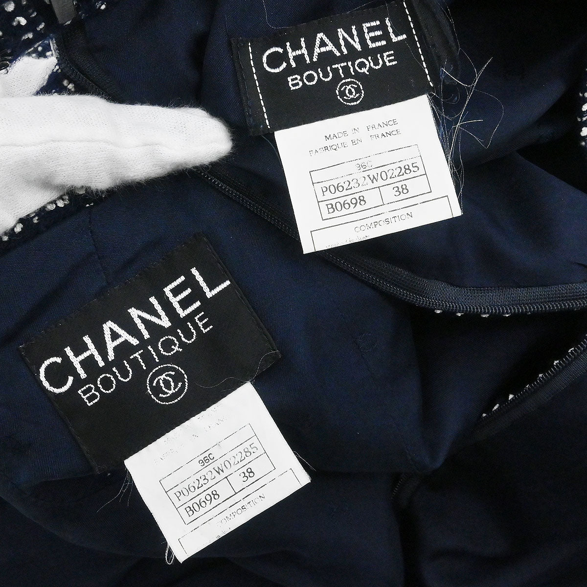 Chanel 1996 Setup Suit Jacket Skirt Tweed Navy  #38 - Image 10