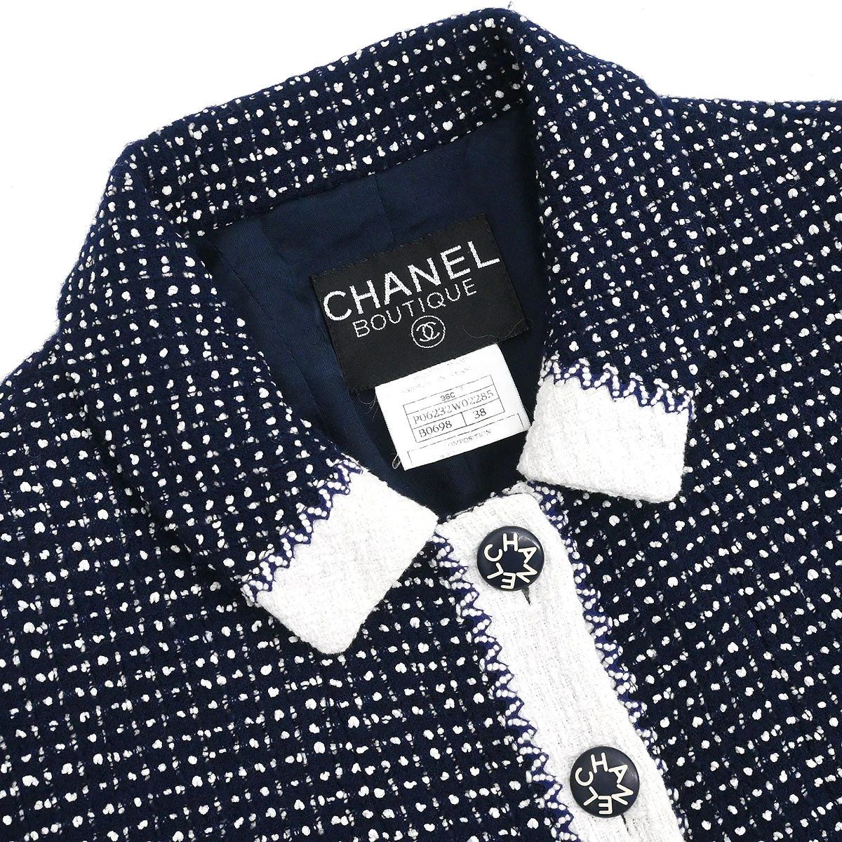Chanel 1996 Setup Suit Jacket Skirt Tweed Navy  #38 - Image 3