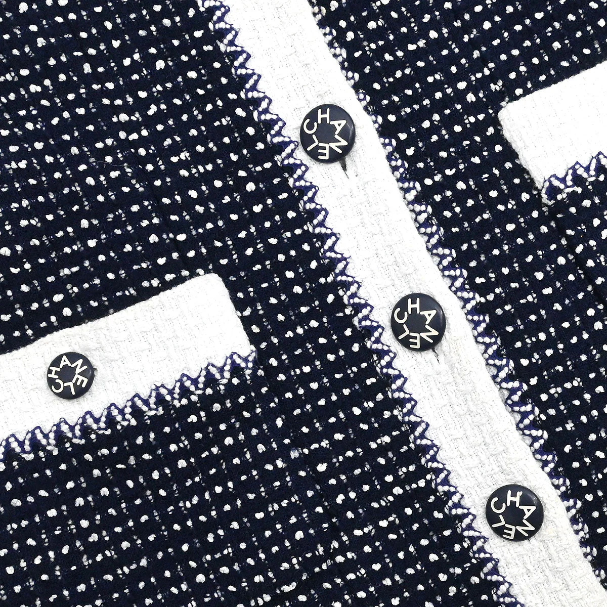 Chanel 1996 Setup Suit Jacket Skirt Tweed Navy  #38 - Image 4