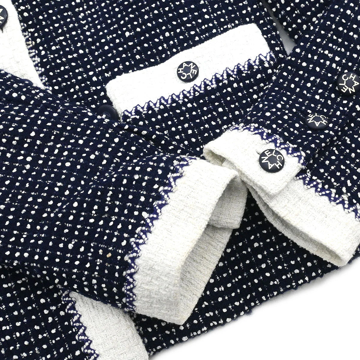 Chanel 1996 Setup Suit Jacket Skirt Tweed Navy  #38 - Image 5