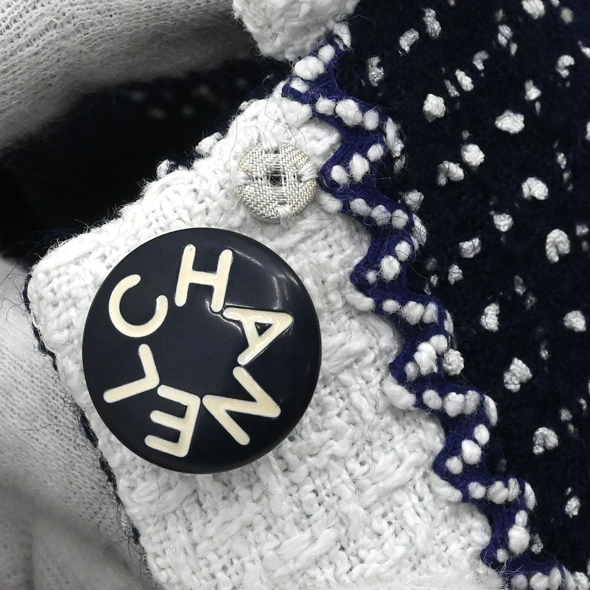 Chanel 1996 Setup Suit Jacket Skirt Tweed Navy  #38 - Image 6