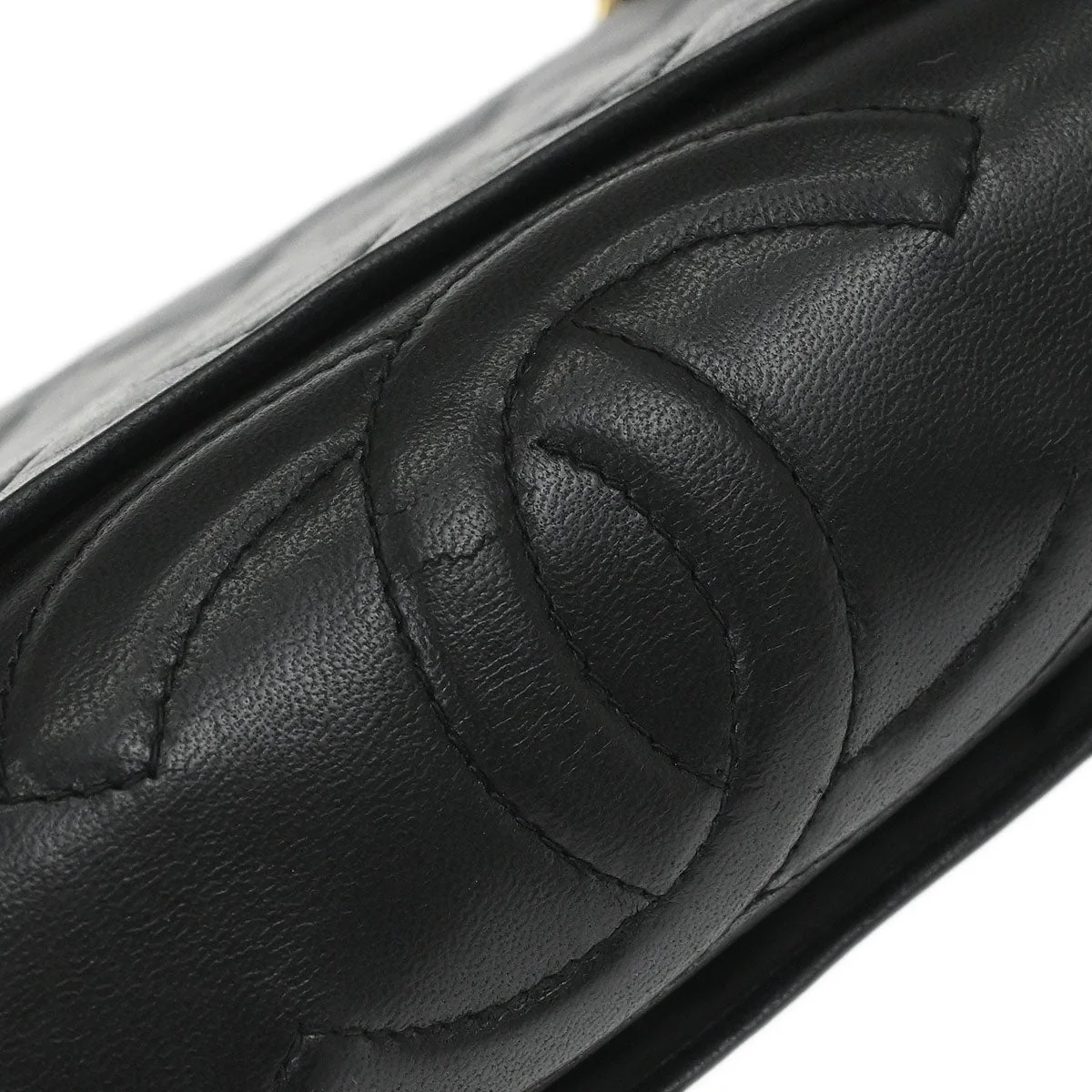 Chanel 1989-1991 Black Lambskin Full Flap Shoulder Bag - Image 5