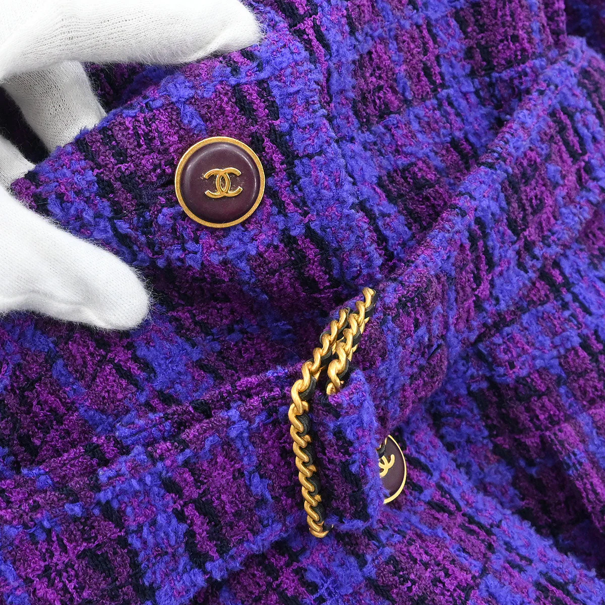 Chanel 1995 Single Breasted Jacket Coat Tweed Purple #40 - Image 4