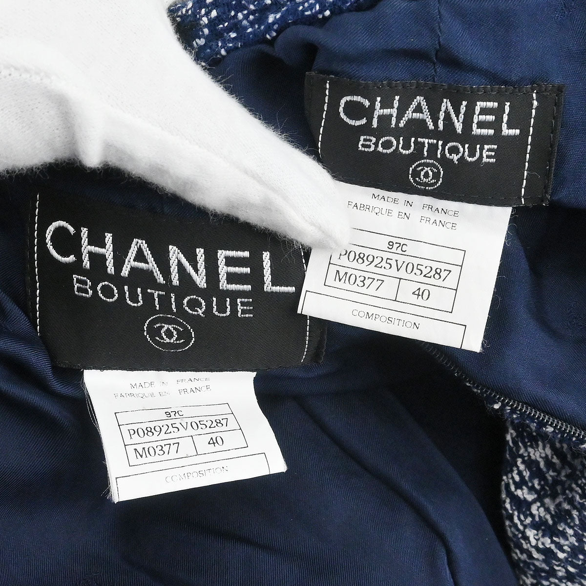 Chanel 1997 Setup Suit Jacket Skirt Tweed Navy #40 - Image 10