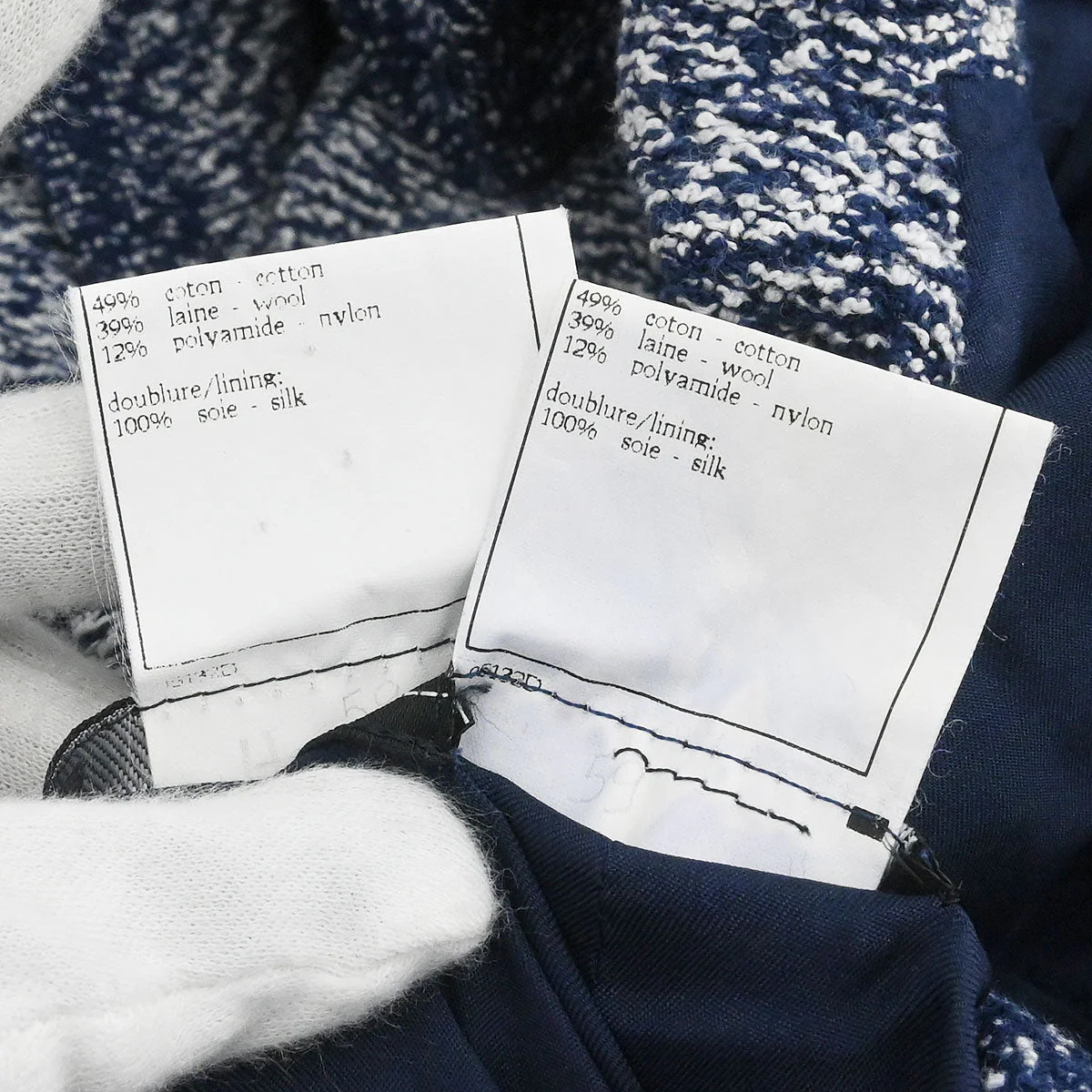 Chanel 1997 Setup Suit Jacket Skirt Tweed Navy #40 - Image 11