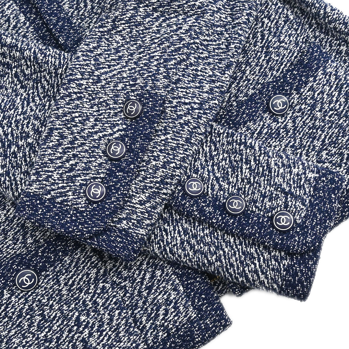 Chanel 1997 Setup Suit Jacket Skirt Tweed Navy #40 - Image 4
