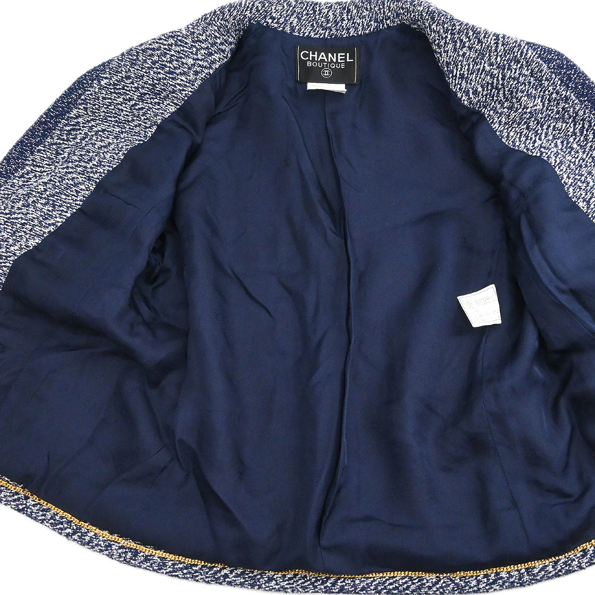 Chanel 1997 Setup Suit Jacket Skirt Tweed Navy #40 - Image 6