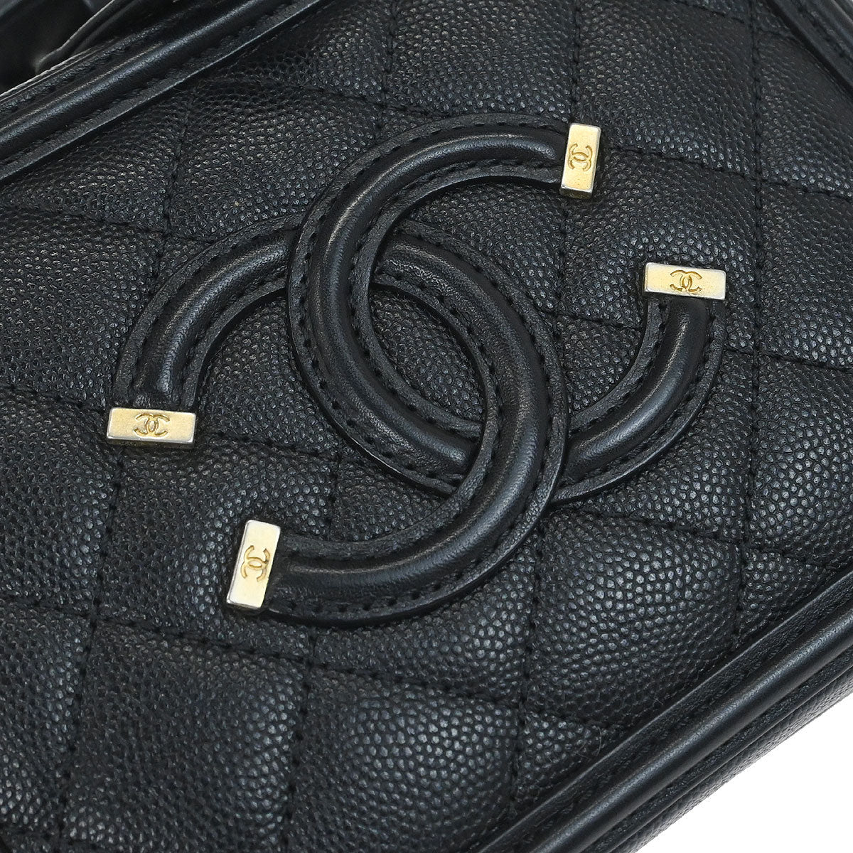 Chanel 2018 Black Caviar Skin CC Filigree 2way Vanity Shoulder Handbag - Image 4