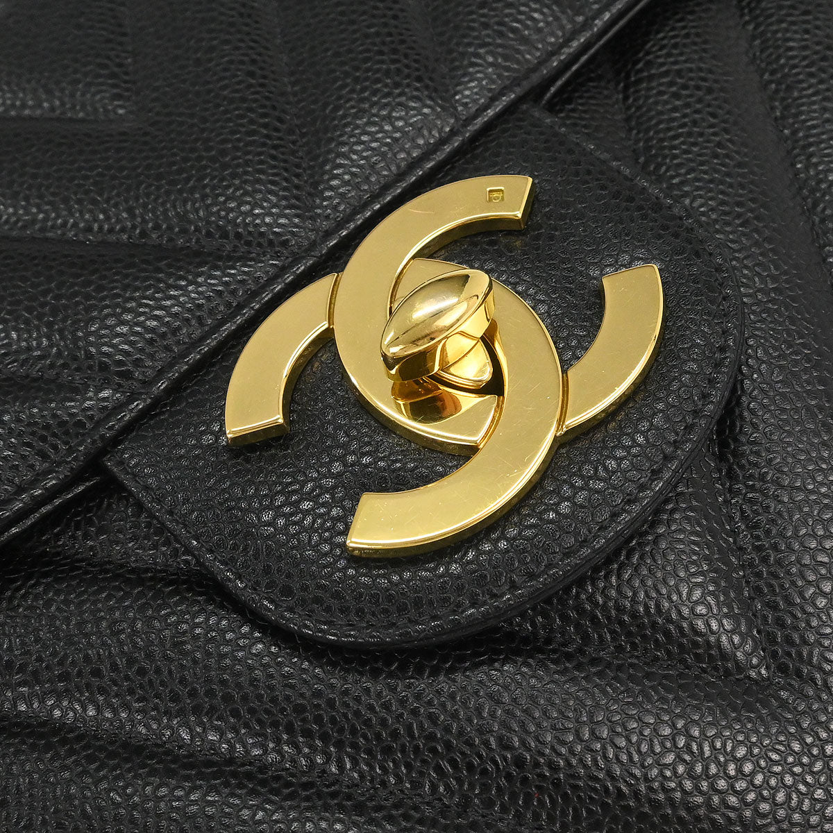 Chanel 1991-1994 Black Caviar Skin Chevron Maxi Classic Flap Shoulder Bag - Image 4