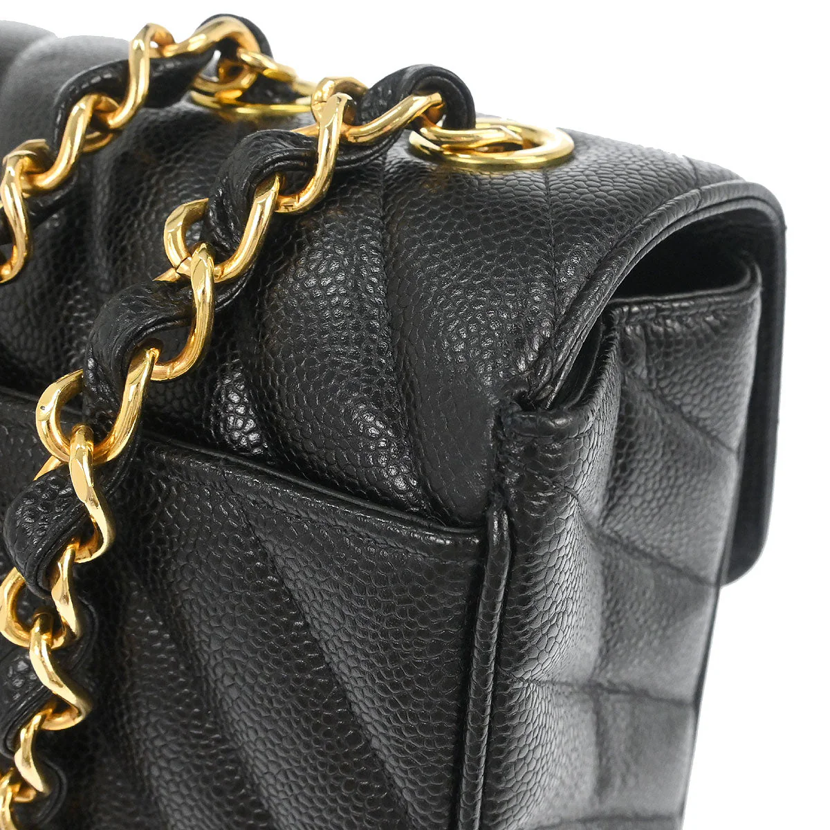 Chanel 1991-1994 Black Caviar Skin Chevron Maxi Classic Flap Shoulder Bag - Image 5
