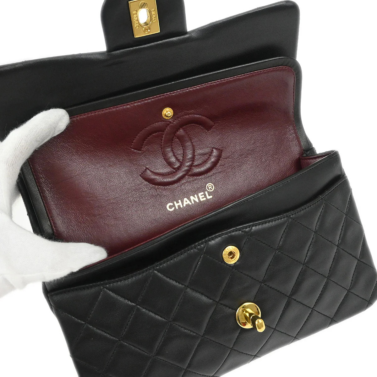 Chanel 1994-1996 Black Lambskin Small Classic Double Flap Shoulder Bag - Image 8