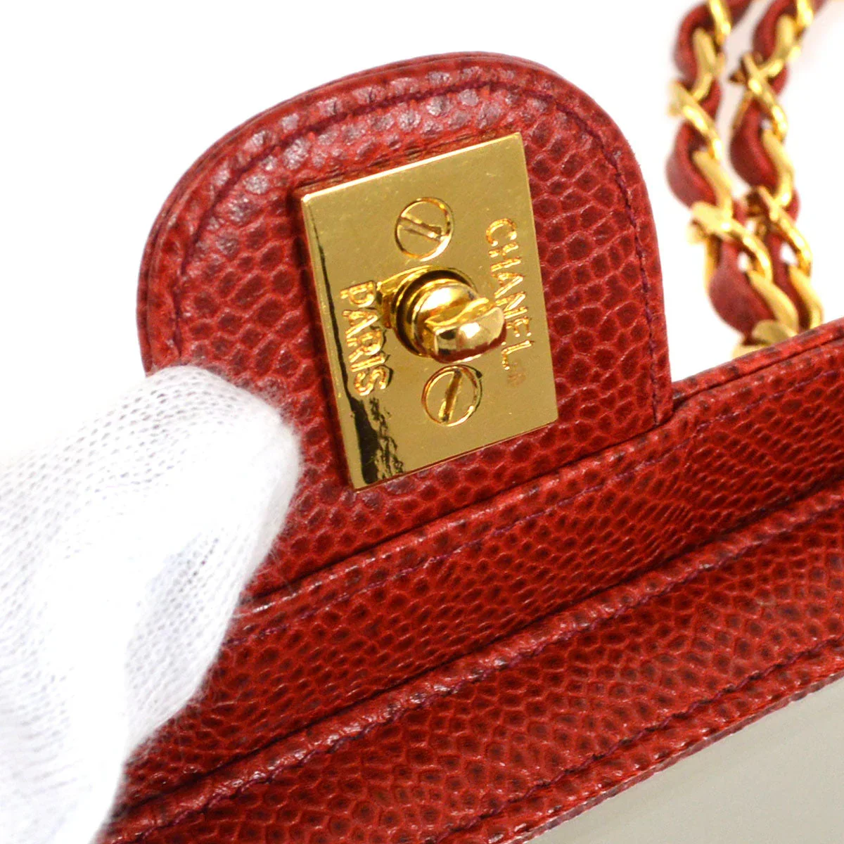 CHANEL * 1991-1994 Red Caviar Mini Vanity Shoulder Bag - Image 10