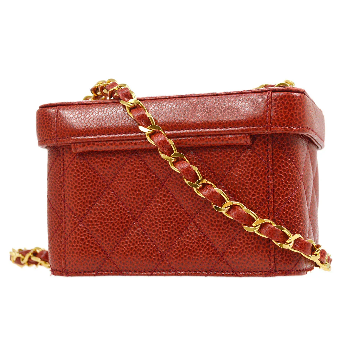 CHANEL * 1991-1994 Red Caviar Mini Vanity Shoulder Bag - Image 3