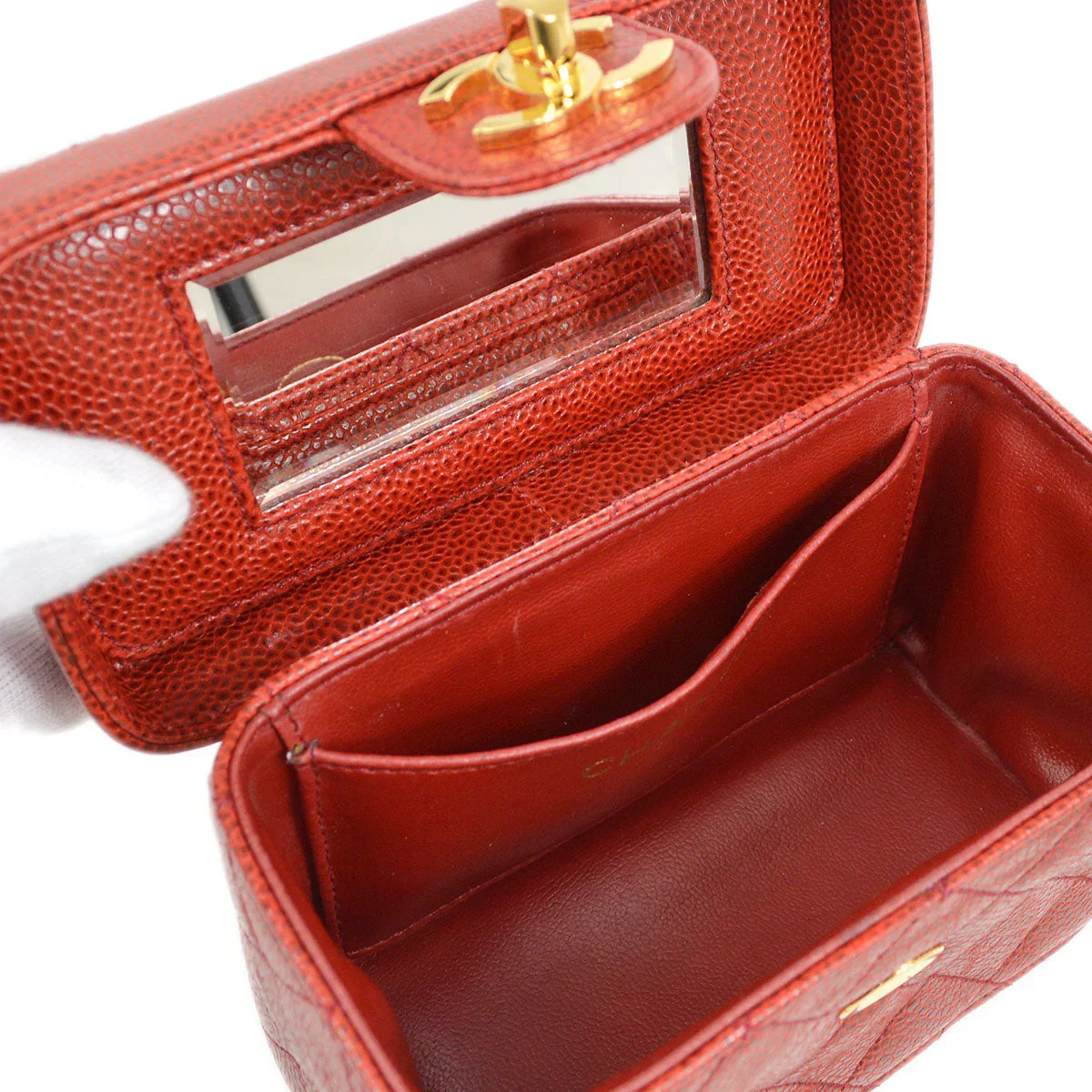 CHANEL * 1991-1994 Red Caviar Mini Vanity Shoulder Bag - Image 8