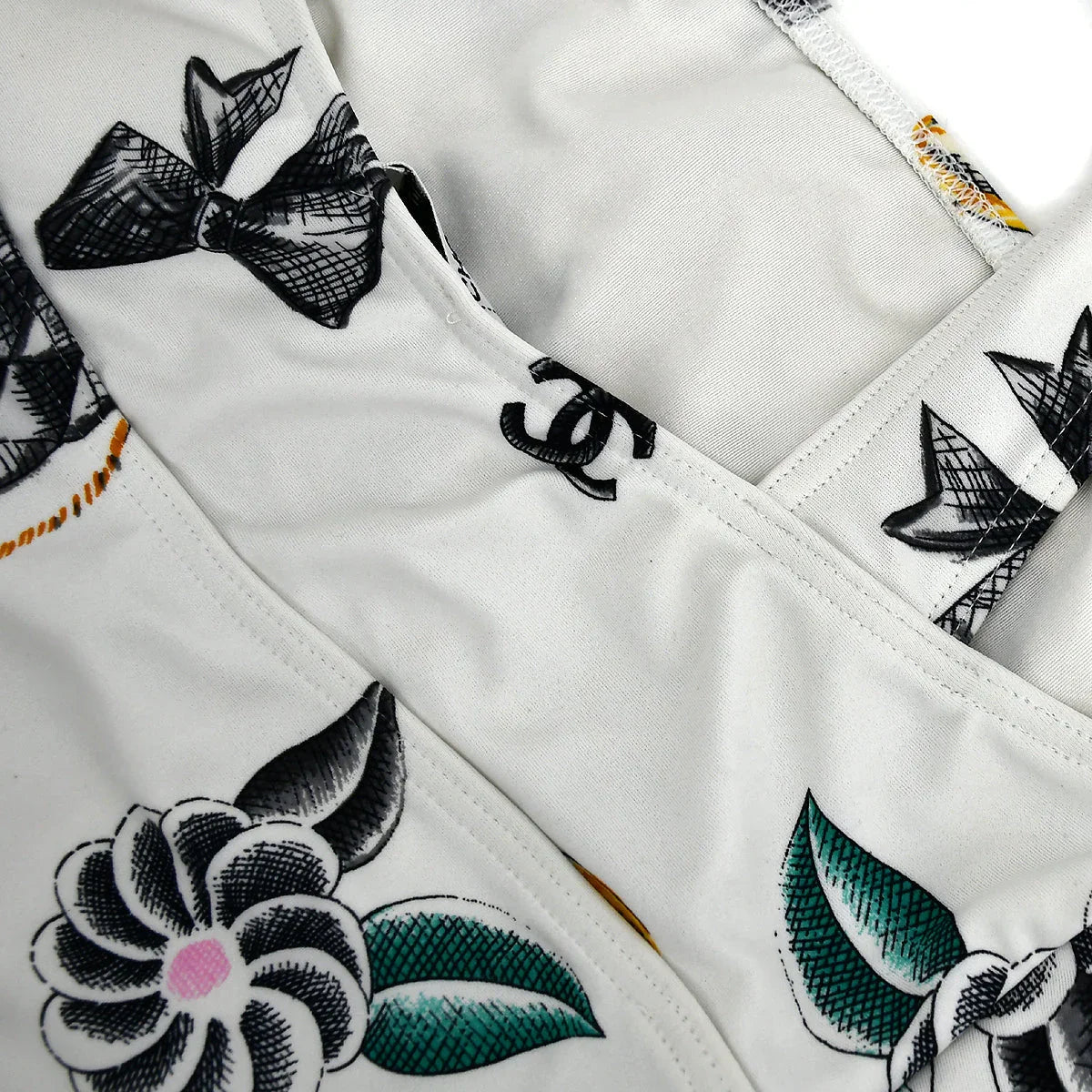 Chanel * Spring 1997 Icons Pattern Swimwear Swimsuit White #40 - Image 5