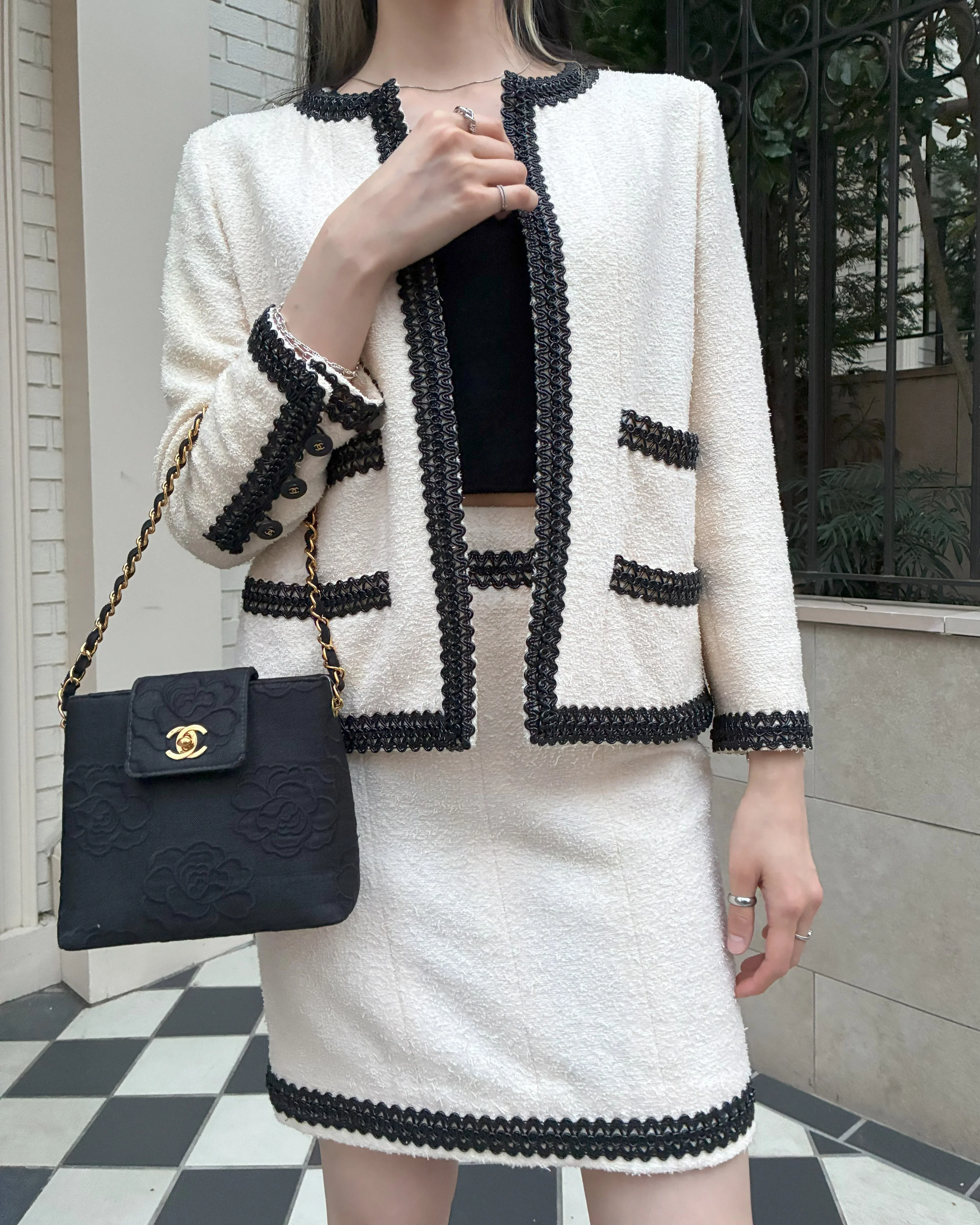 Chanel Setup Suit Jacket Skirt Ivory 94P #38 - Image 11