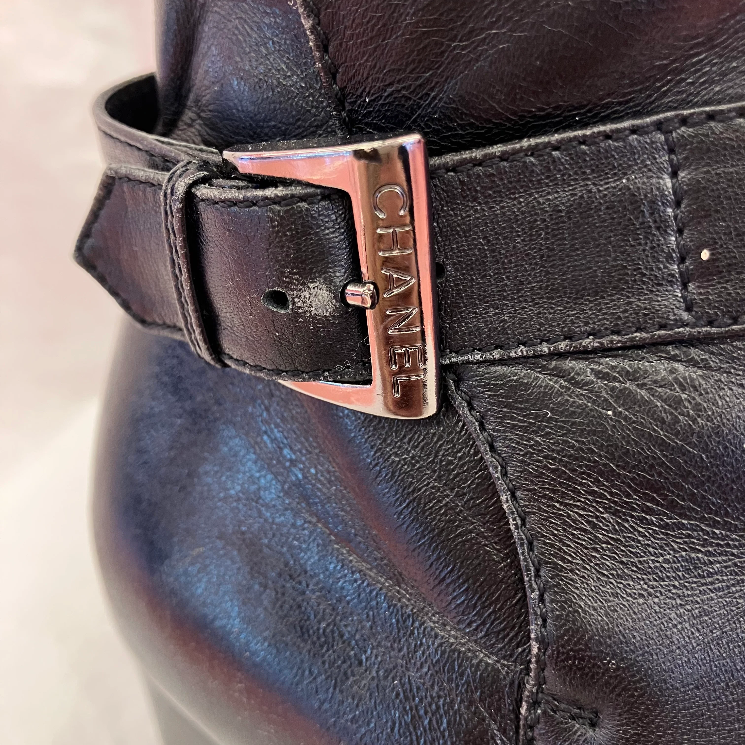 Chanel * Black Leather Short Boots Shoes #36 1/2 - Image 10