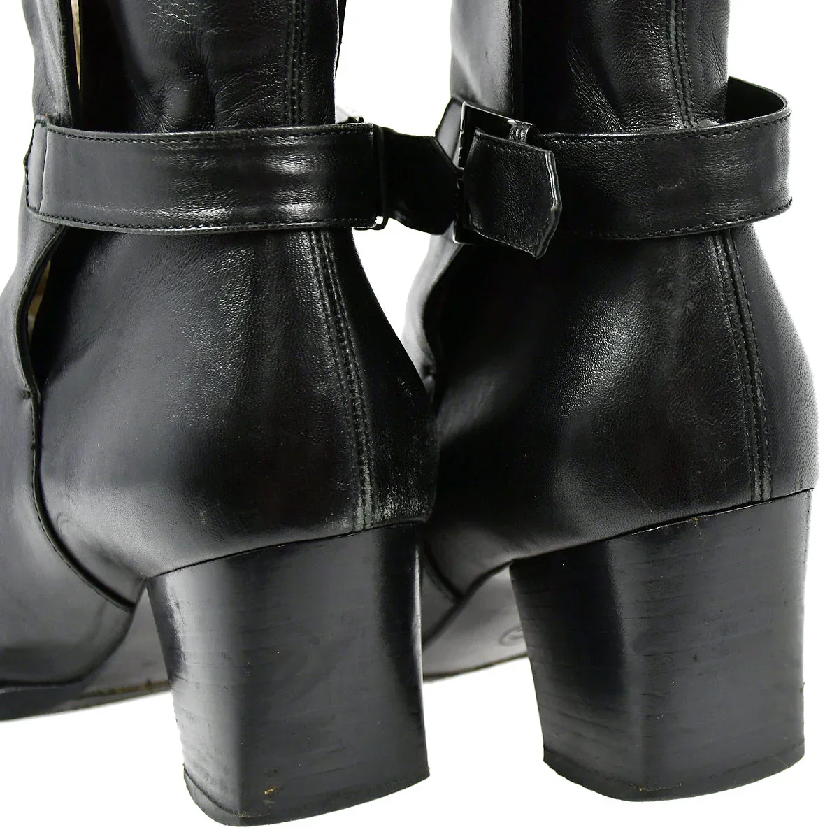 Chanel * Black Leather Short Boots Shoes #36 1/2 - Image 4