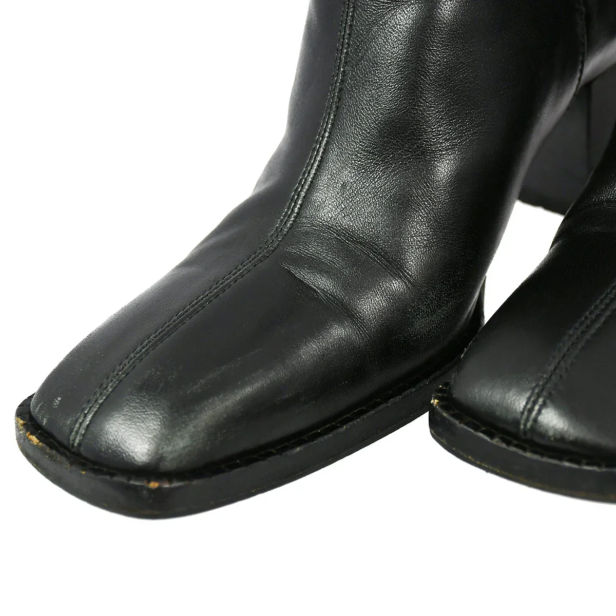 Chanel * Black Leather Short Boots Shoes #36 1/2 - Image 5