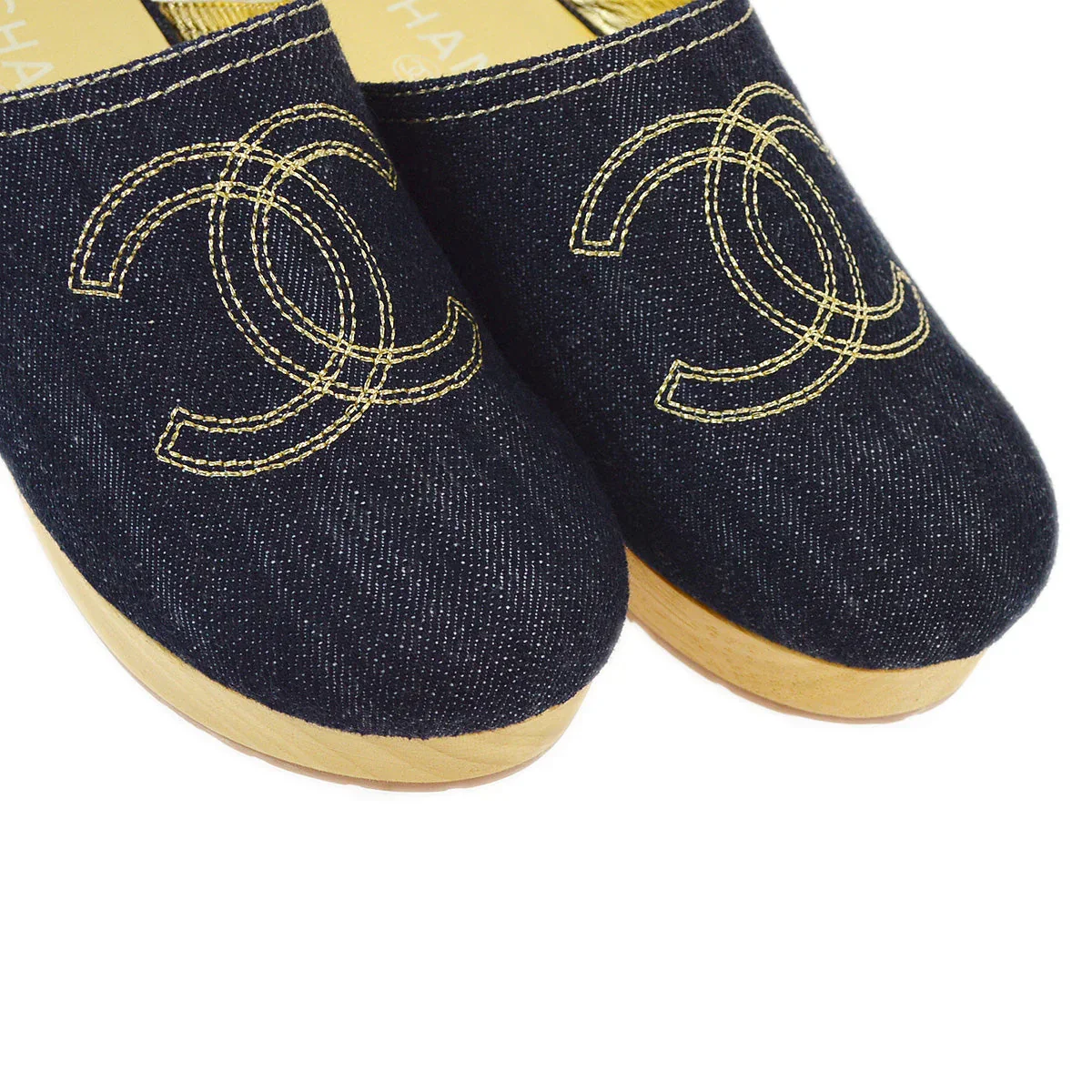 Chanel Navy Denim Sabot Sandals Shoes #35 - Image 4
