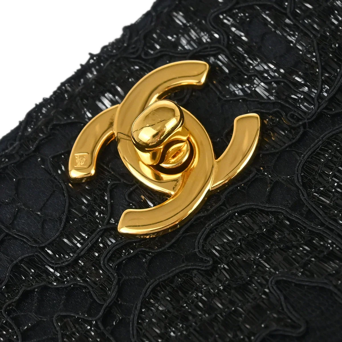 Chanel 1997-1999 Black Satin Lace Double Sided Turnlock Handbag - Image 4