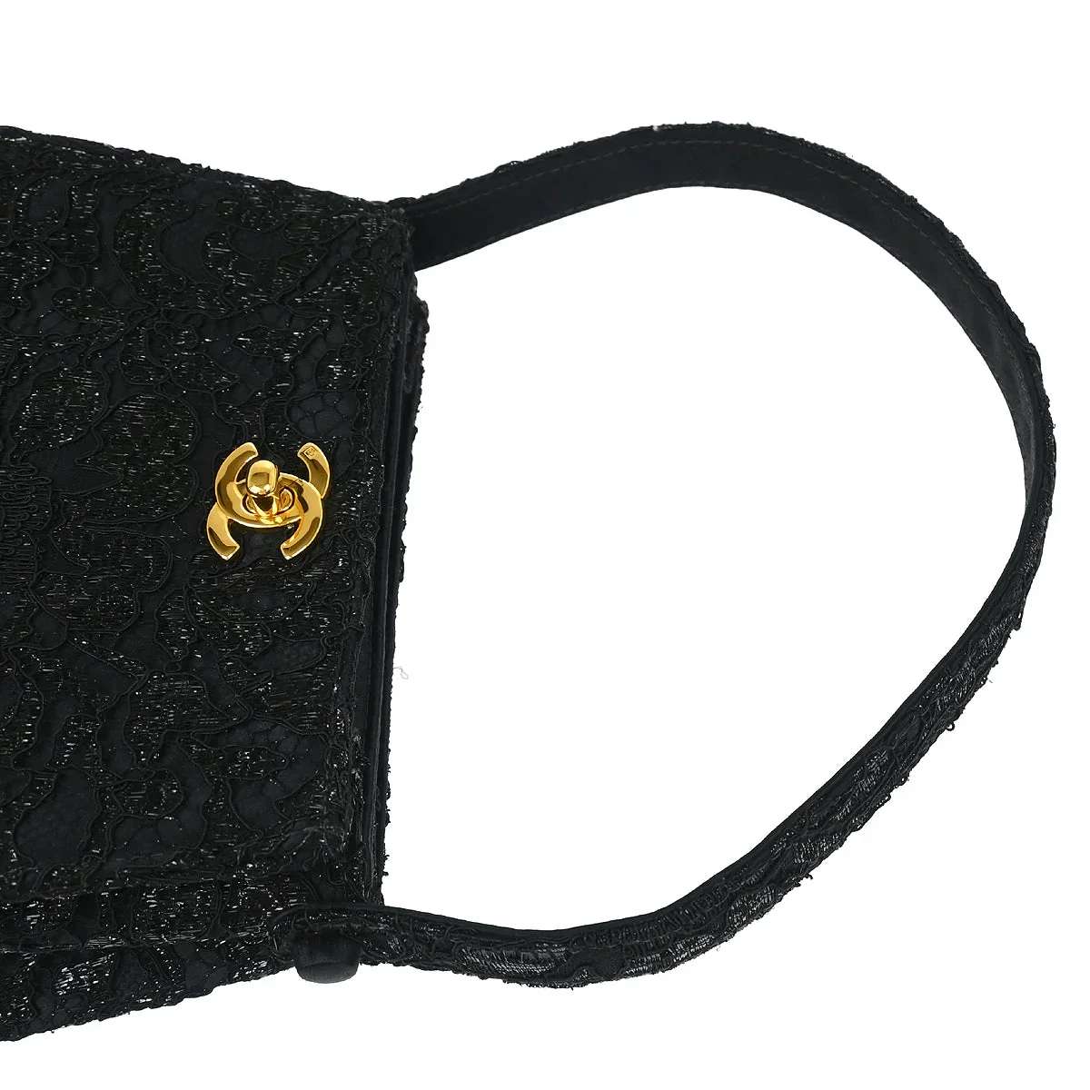 Chanel 1997-1999 Black Satin Lace Double Sided Turnlock Handbag - Image 5