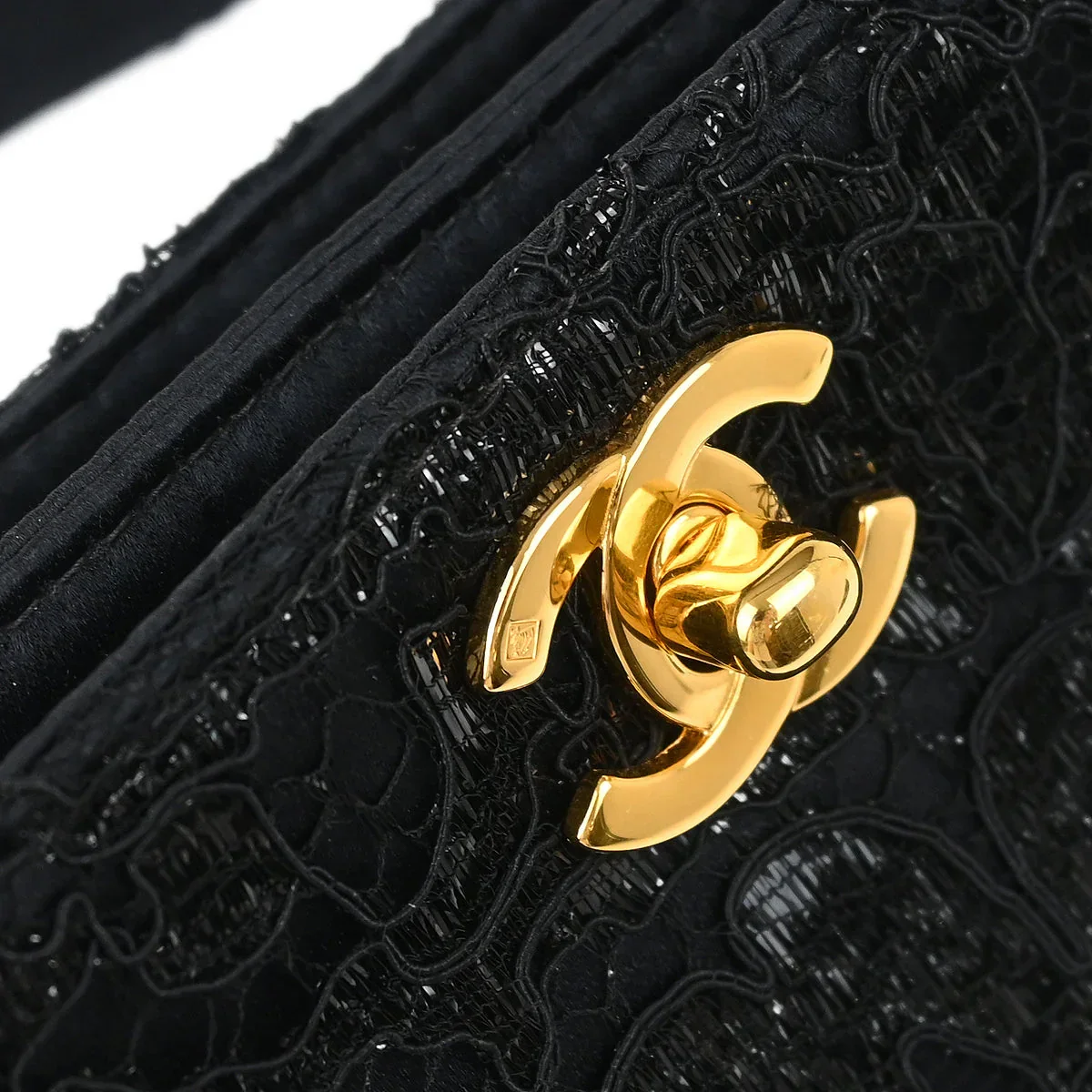 Chanel 1997-1999 Black Satin Lace Double Sided Turnlock Handbag - Image 6