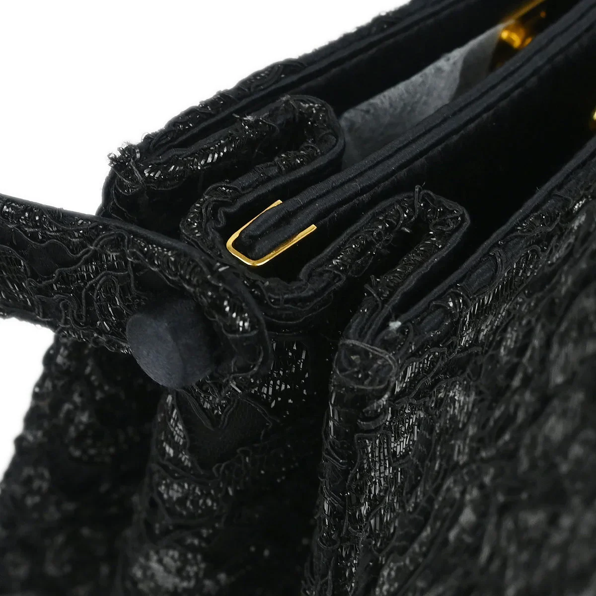 Chanel 1997-1999 Black Satin Lace Double Sided Turnlock Handbag - Image 7