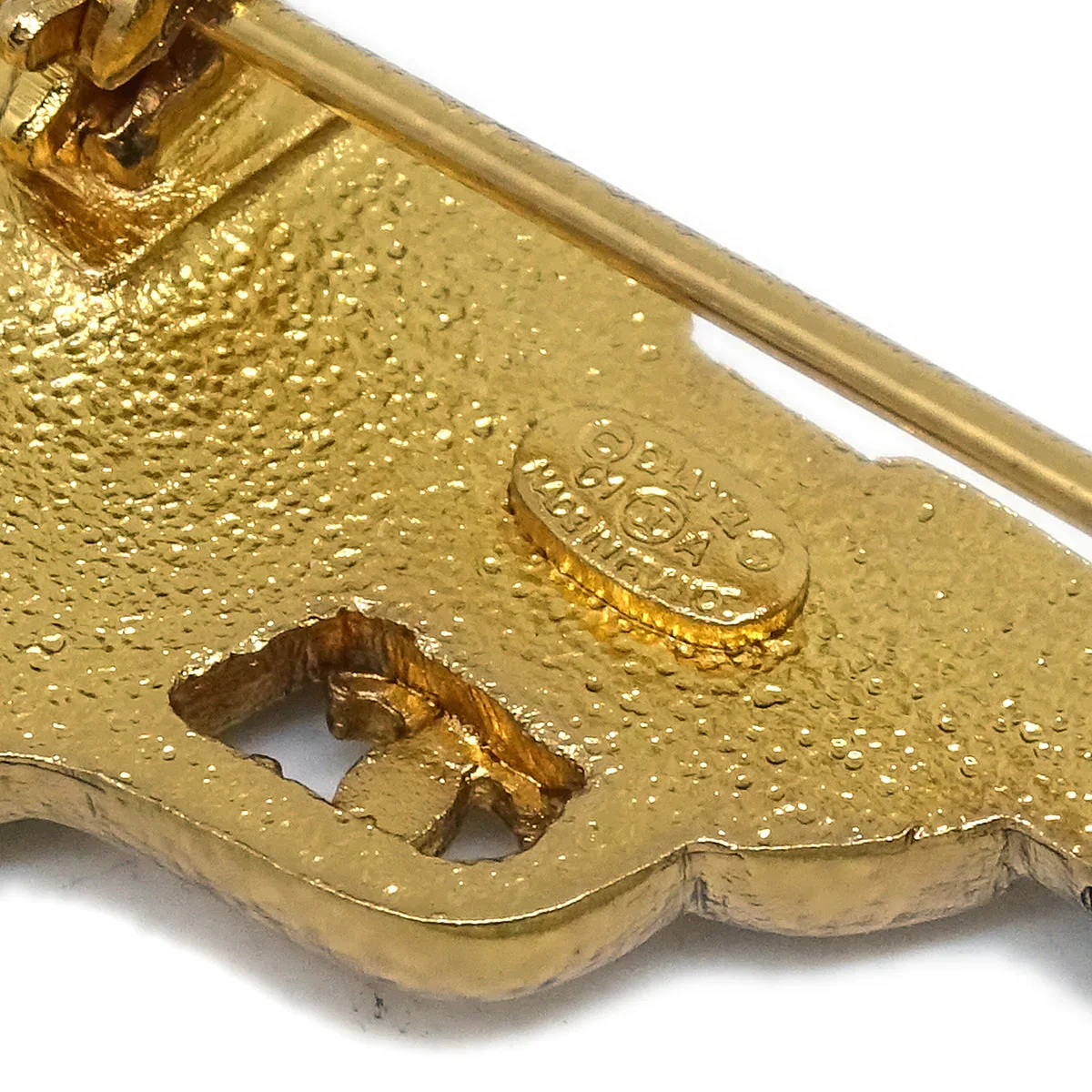 Chanel Gun Brooch Pin Rhinestone Artificial Pearl Gold 01A - Image 4