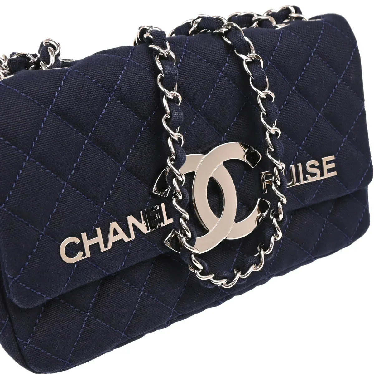 Chanel 2008-2009 Navy Cotton Cruise Line Shoulder Bag - Image 3