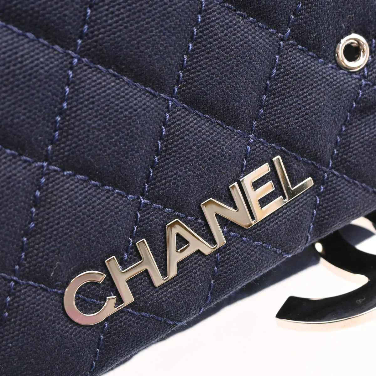 Chanel 2008-2009 Navy Cotton Cruise Line Shoulder Bag - Image 6