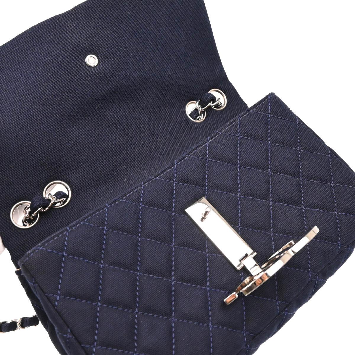 Chanel 2008-2009 Navy Cotton Cruise Line Shoulder Bag - Image 8