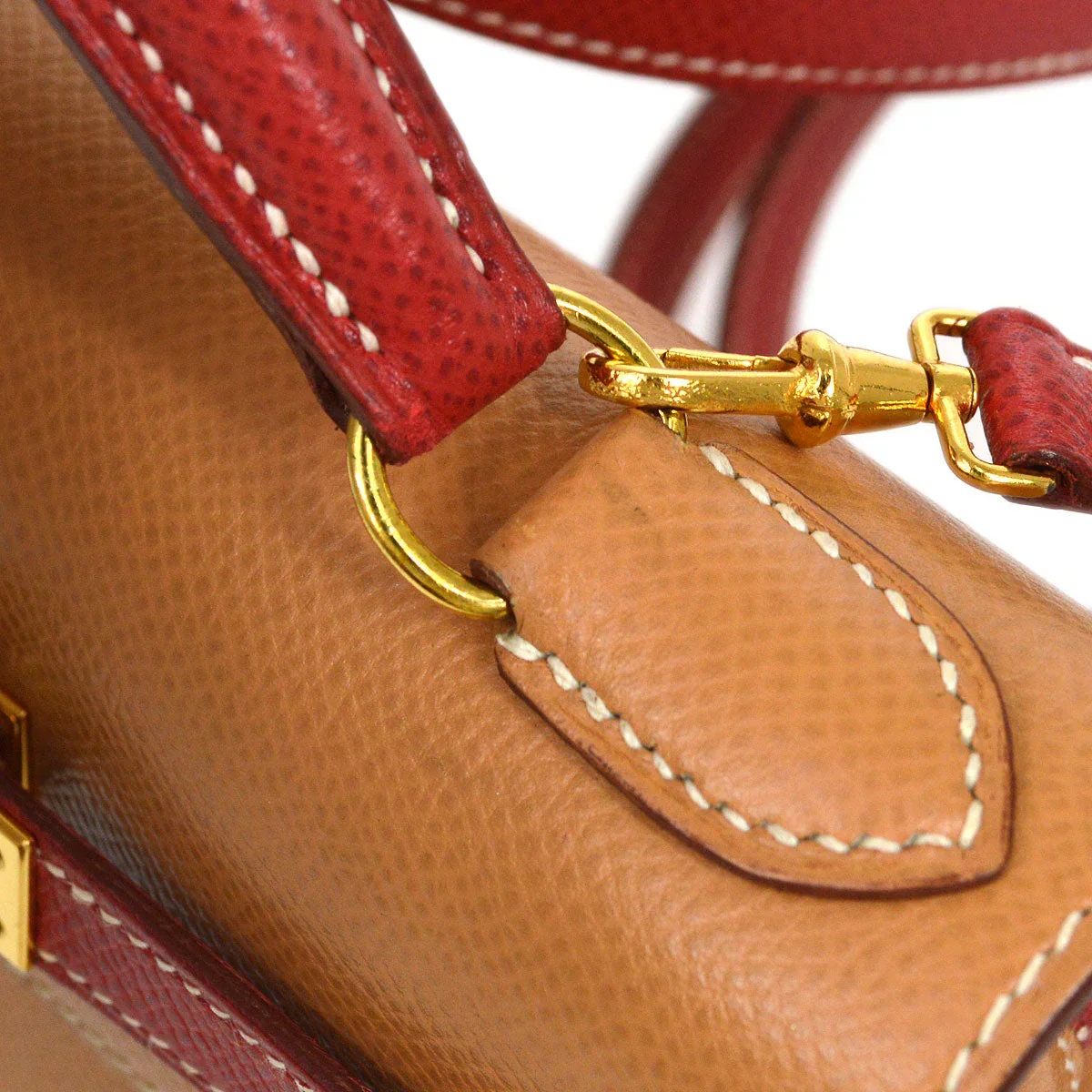 HERMES * 1994 Mini Kelly 20 SELLIER Courchevel Natural Rouge Vif - Image 5