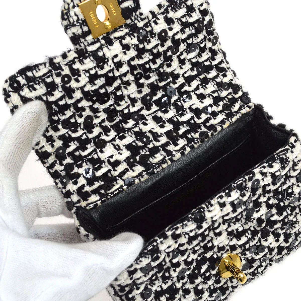 CHANEL * 1991-1994 Classic Flap Handbag Micro Tweed - Image 8