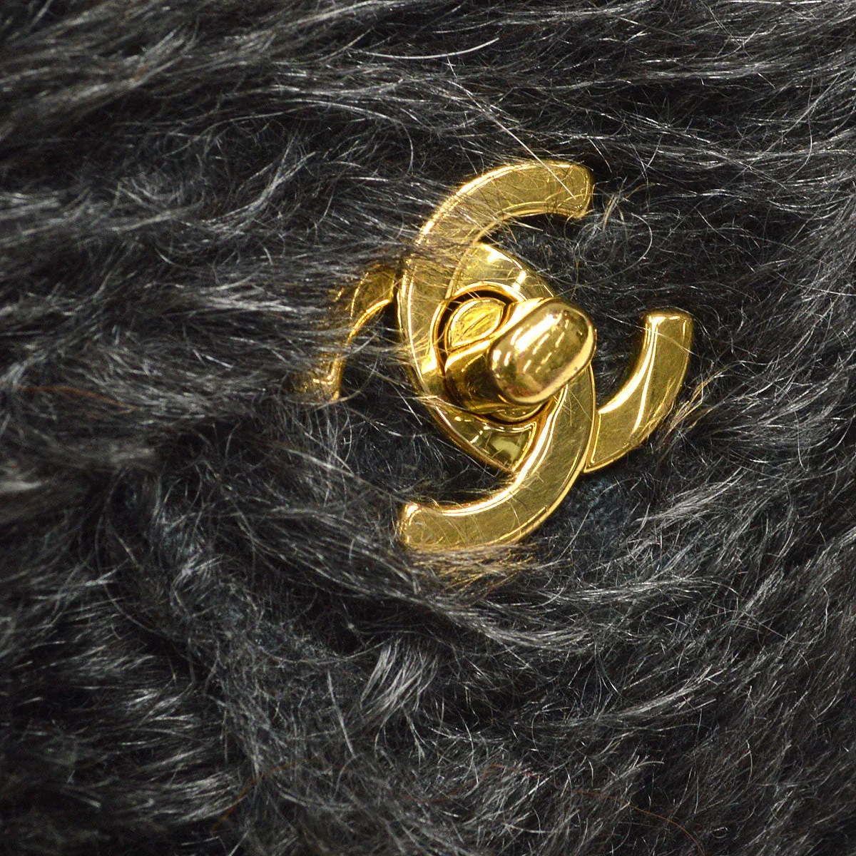 CHANEL * 1991-1994 Classic Flap Handbag Set Black Fur - Image 4