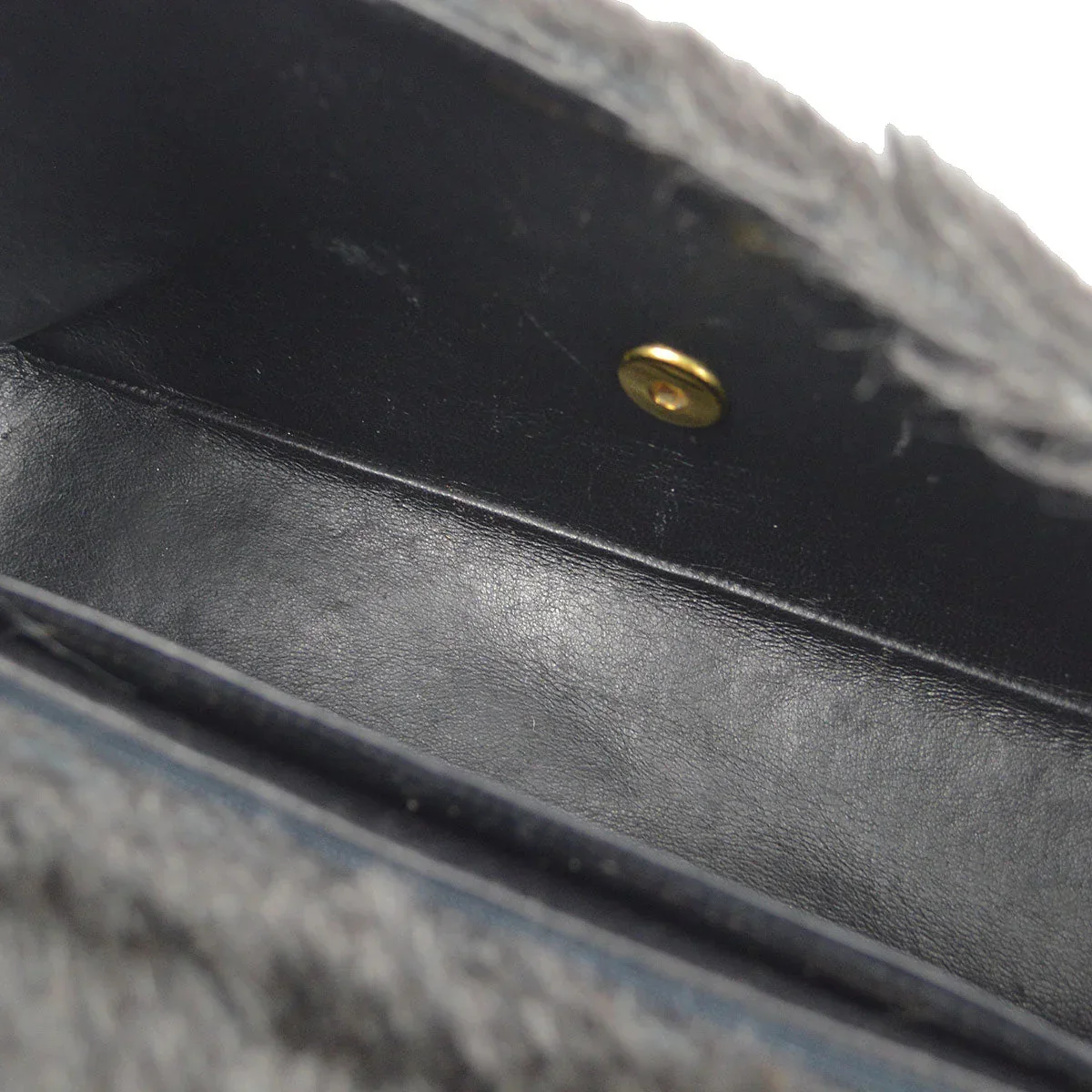 CHANEL * 1991-1994 Classic Flap Handbag Set Black Fur - Image 6