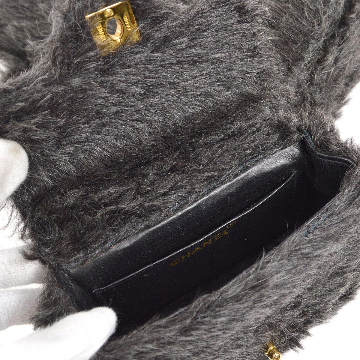 CHANEL * 1991-1994 Classic Flap Handbag Set Black Fur - Image 8