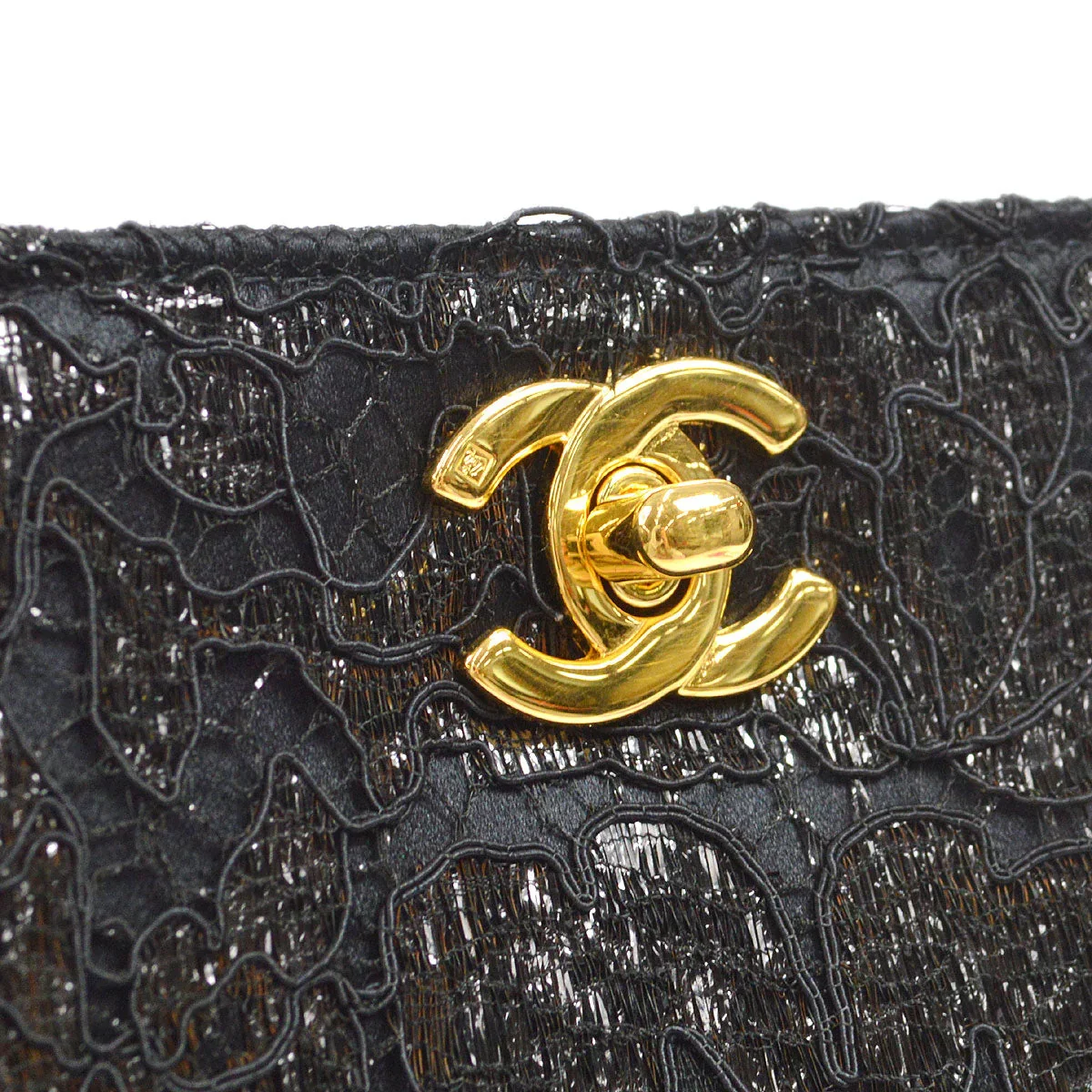 Chanel * 1997-1999 Lace Both Side Handbag Black Satin - Image 4