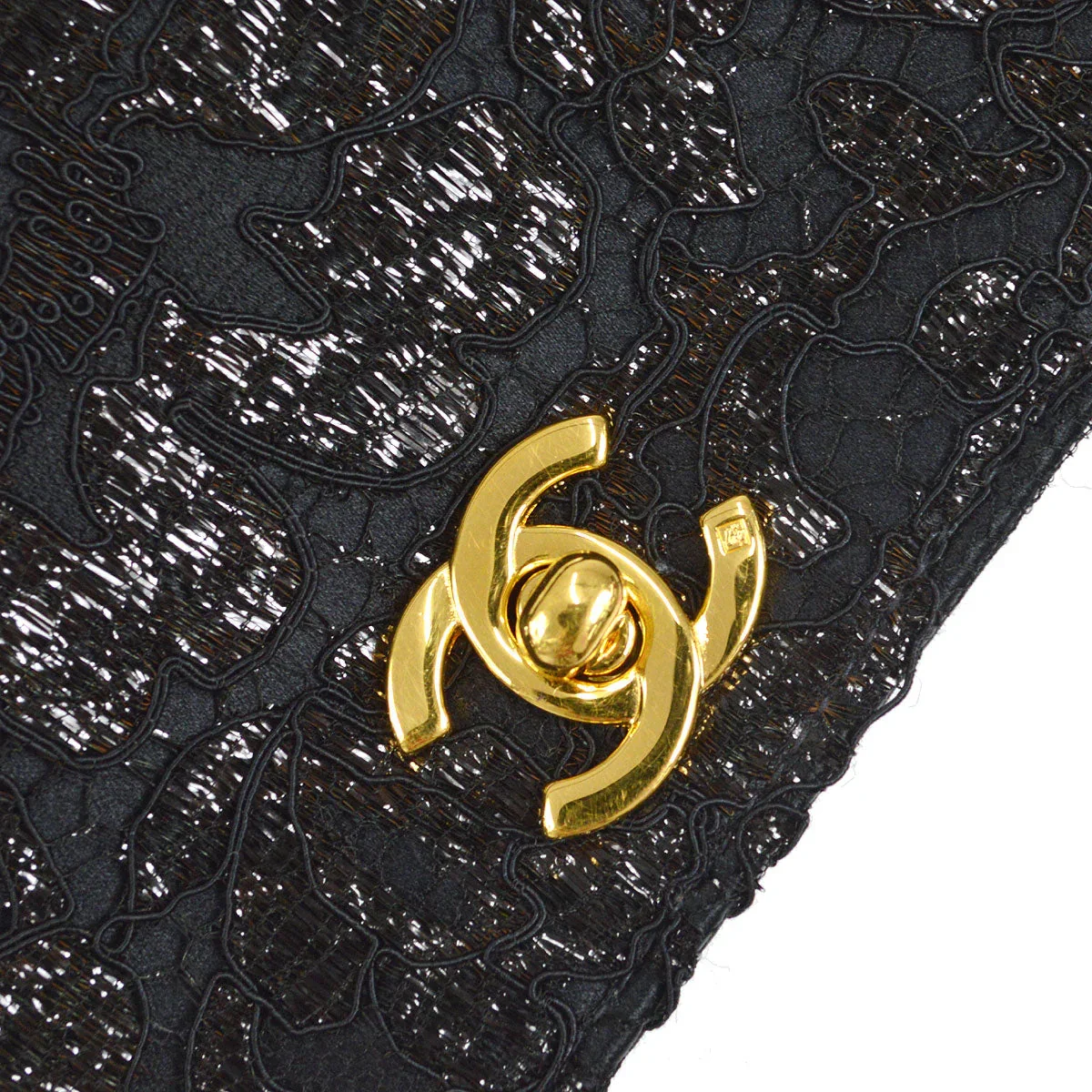 Chanel * 1997-1999 Lace Both Side Handbag Black Satin - Image 5
