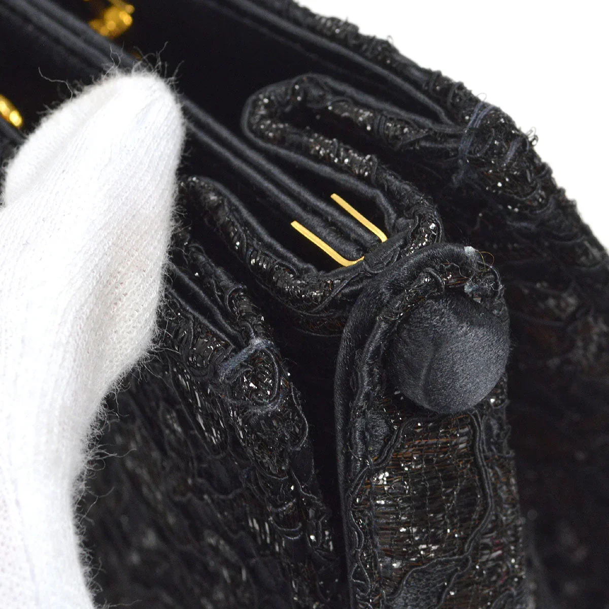 Chanel * 1997-1999 Lace Both Side Handbag Black Satin - Image 6