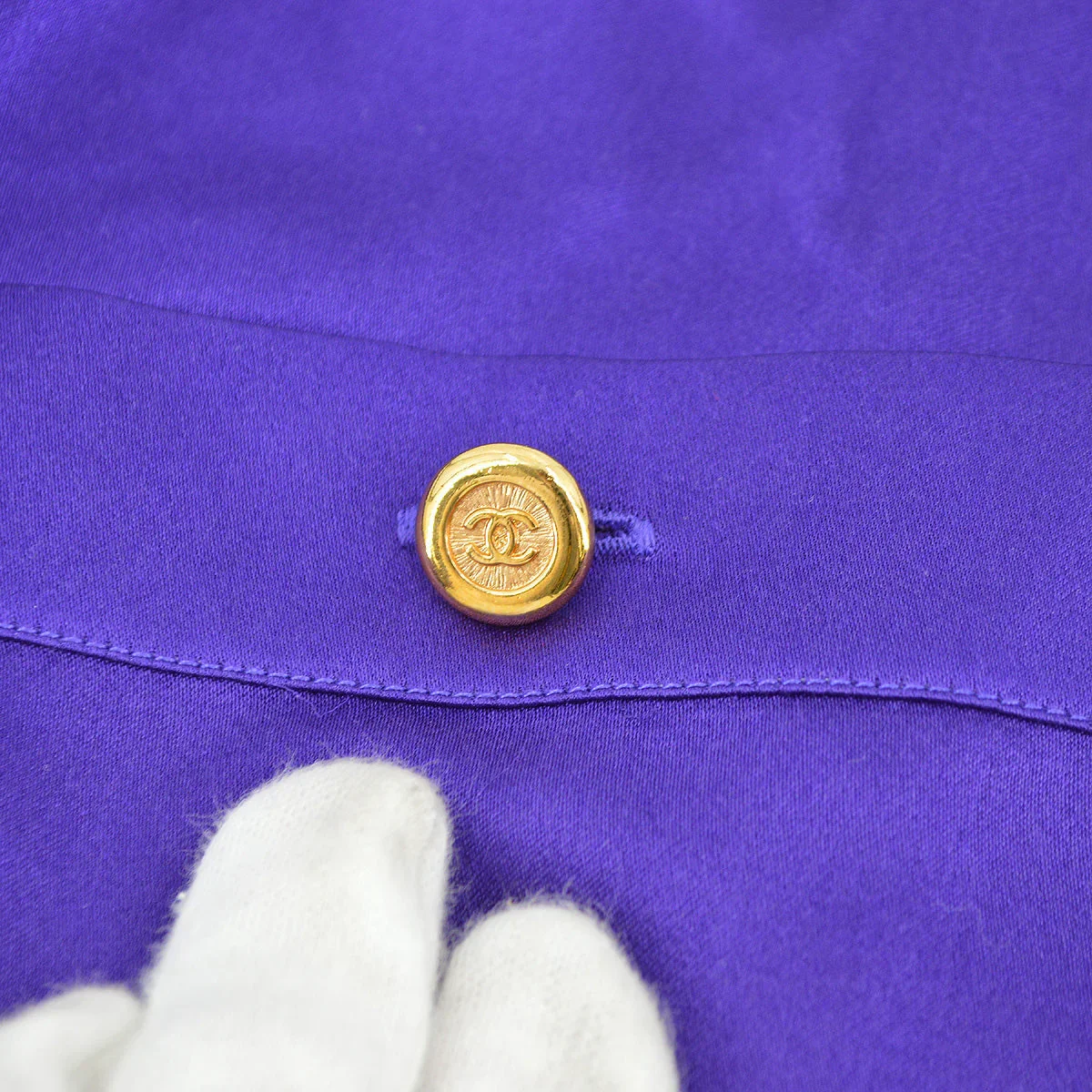 Chanel 1991 logo-buttons collarless silk shirt #38 - Image 3