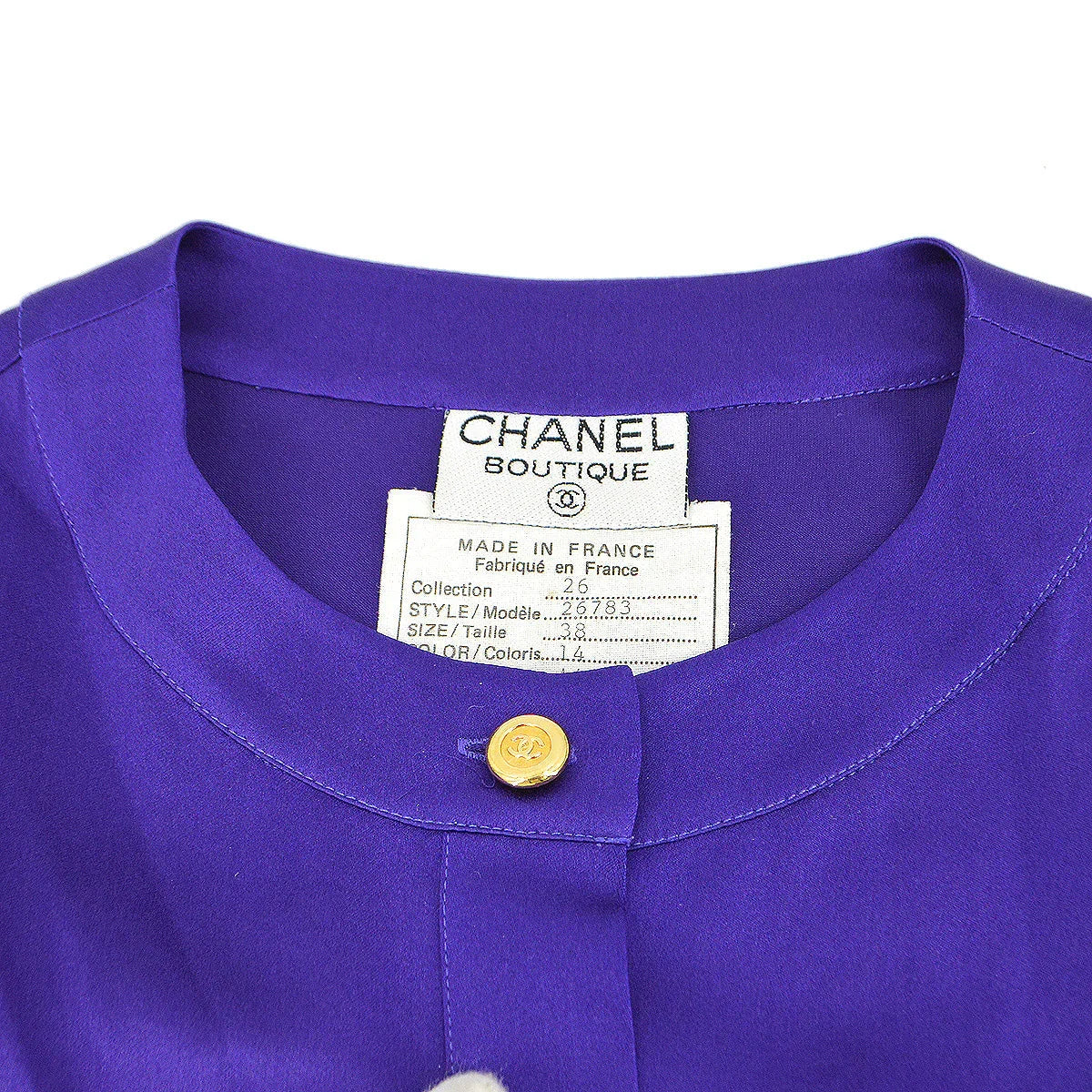 Chanel 1991 logo-buttons collarless silk shirt #38 - Image 5