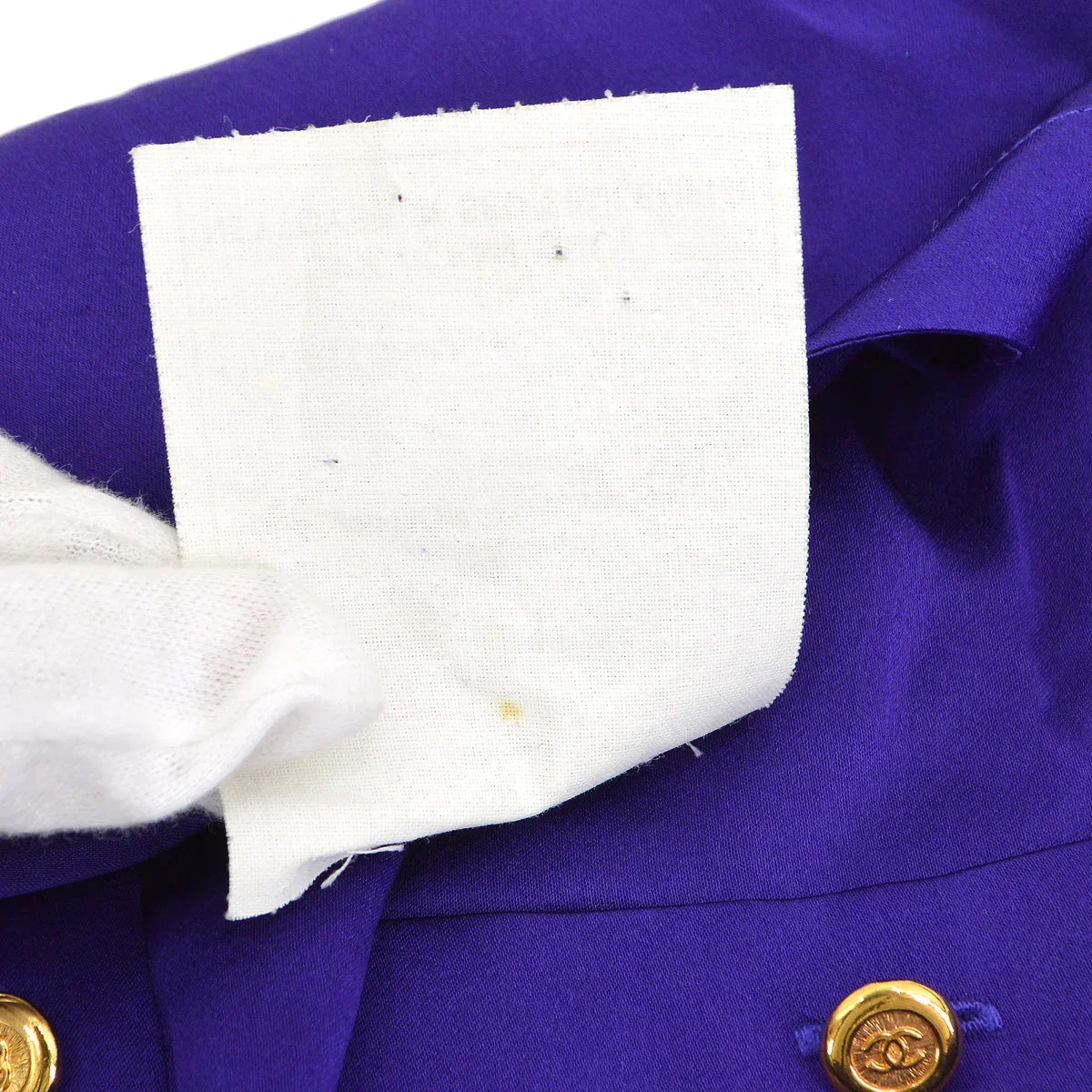 Chanel 1991 logo-buttons collarless silk shirt #38 - Image 8