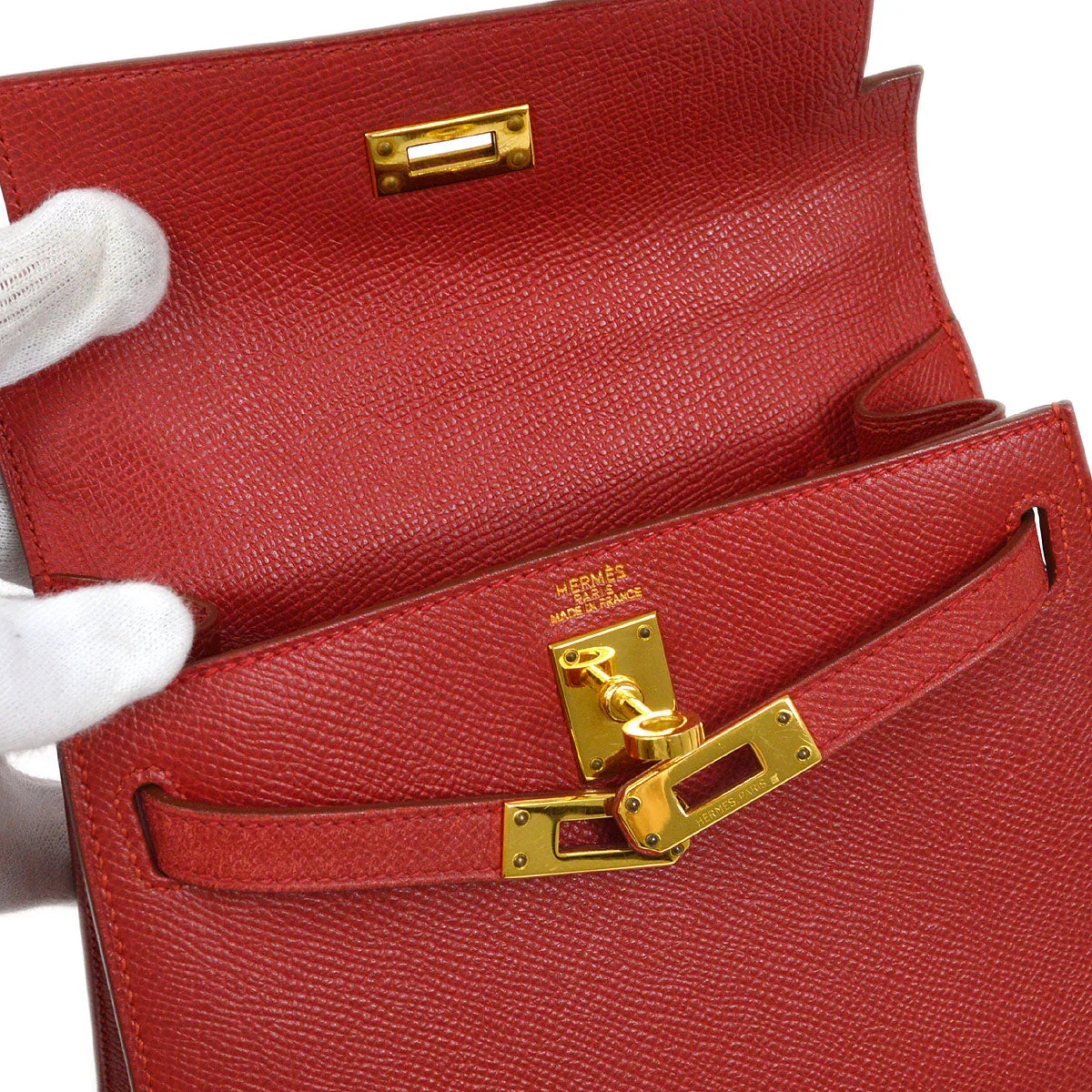 HERMES * 1999 Mini Kelly 20 SELLIER Rouge Vif Courchevel - Image 8