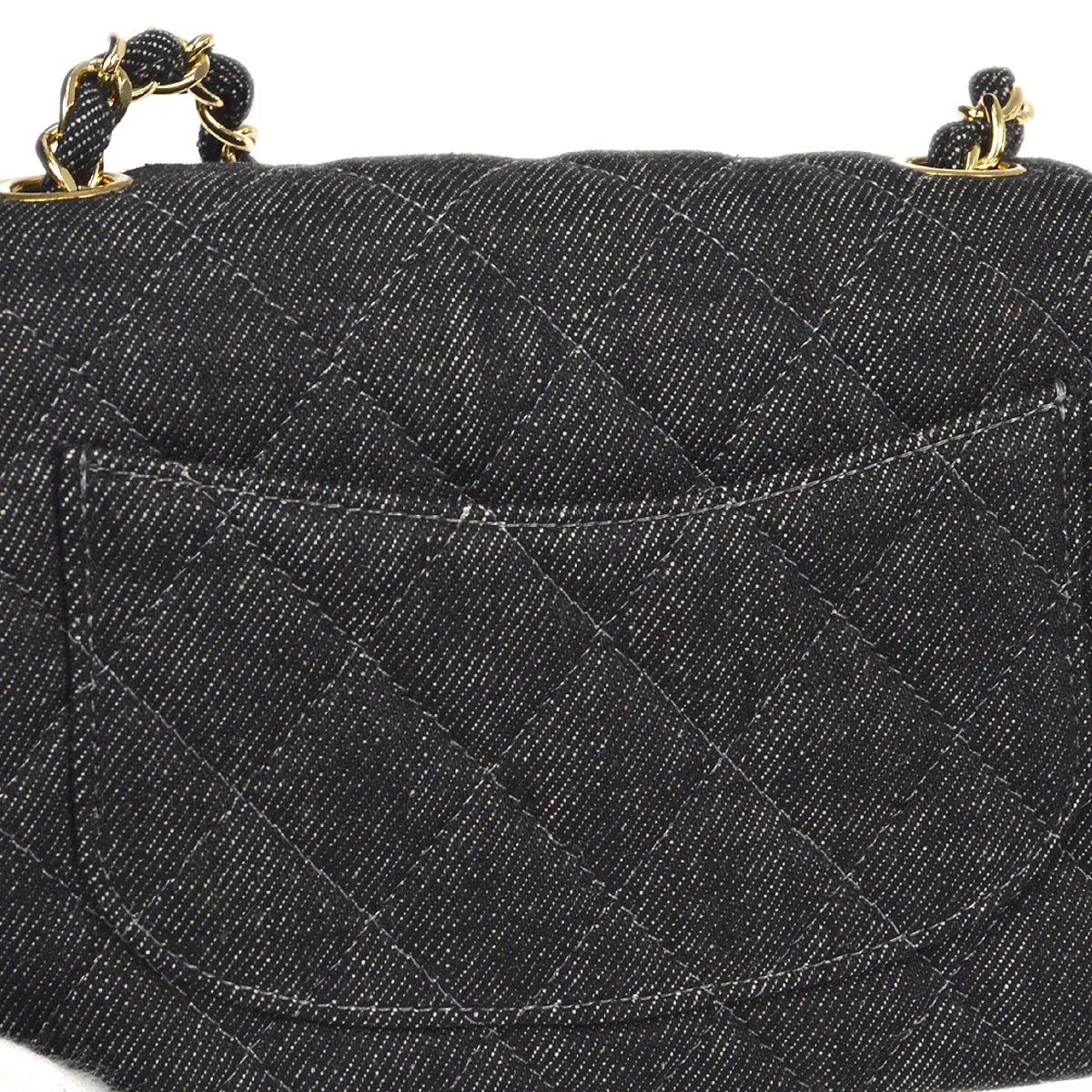 CHANEL 1997-1999 Classic Flap Mini Square 17 Black Denim - Image 4