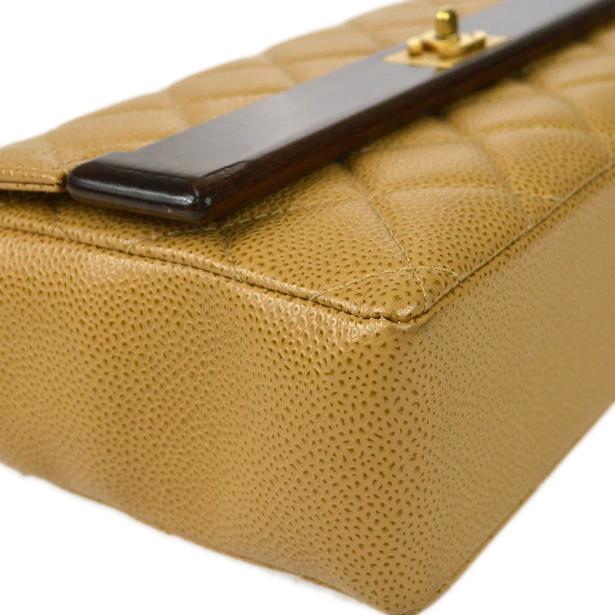 Chanel * 2003-2004 Wood Detail Straight Flap Small Beige Caviar - Image 3