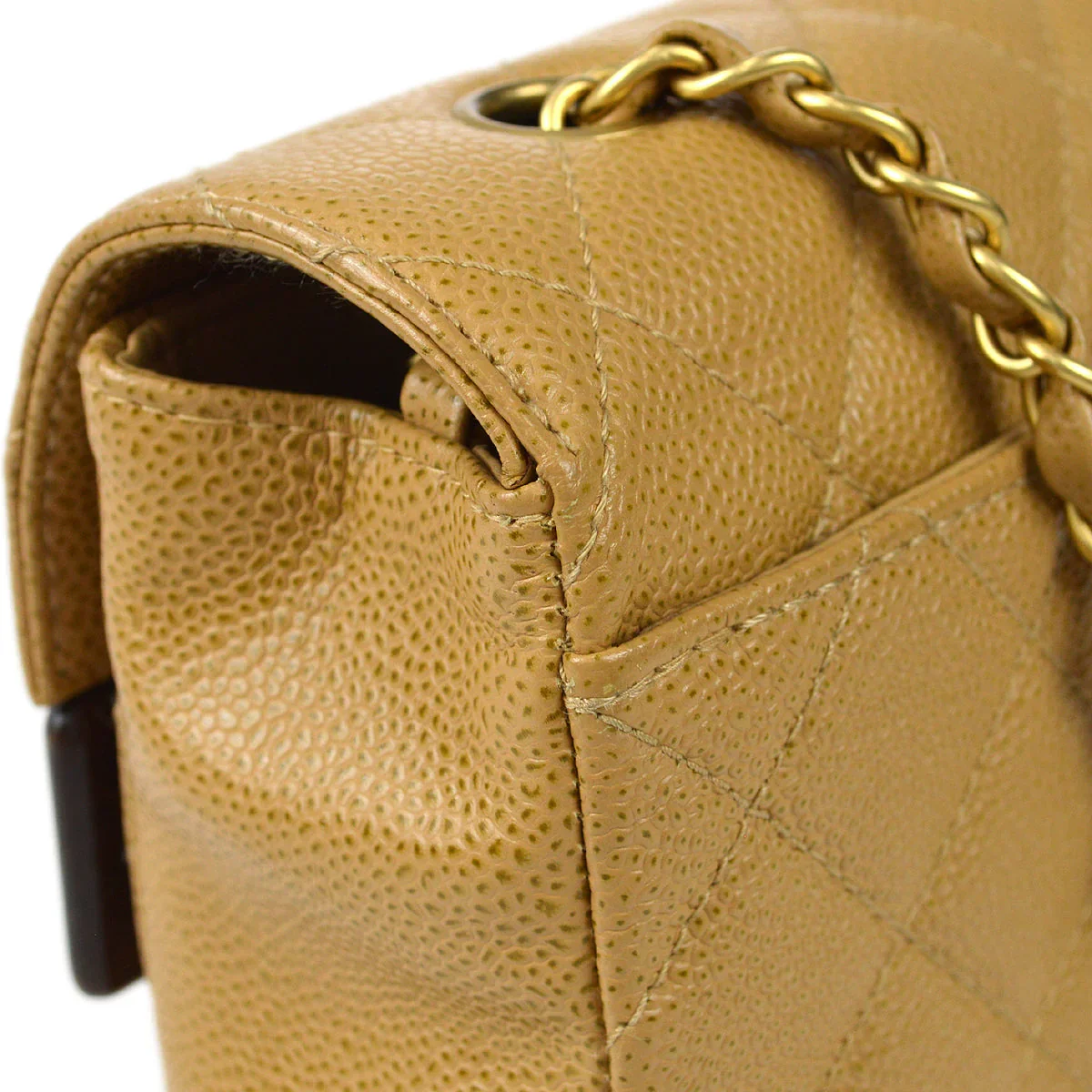 Chanel * 2003-2004 Wood Detail Straight Flap Small Beige Caviar - Image 5