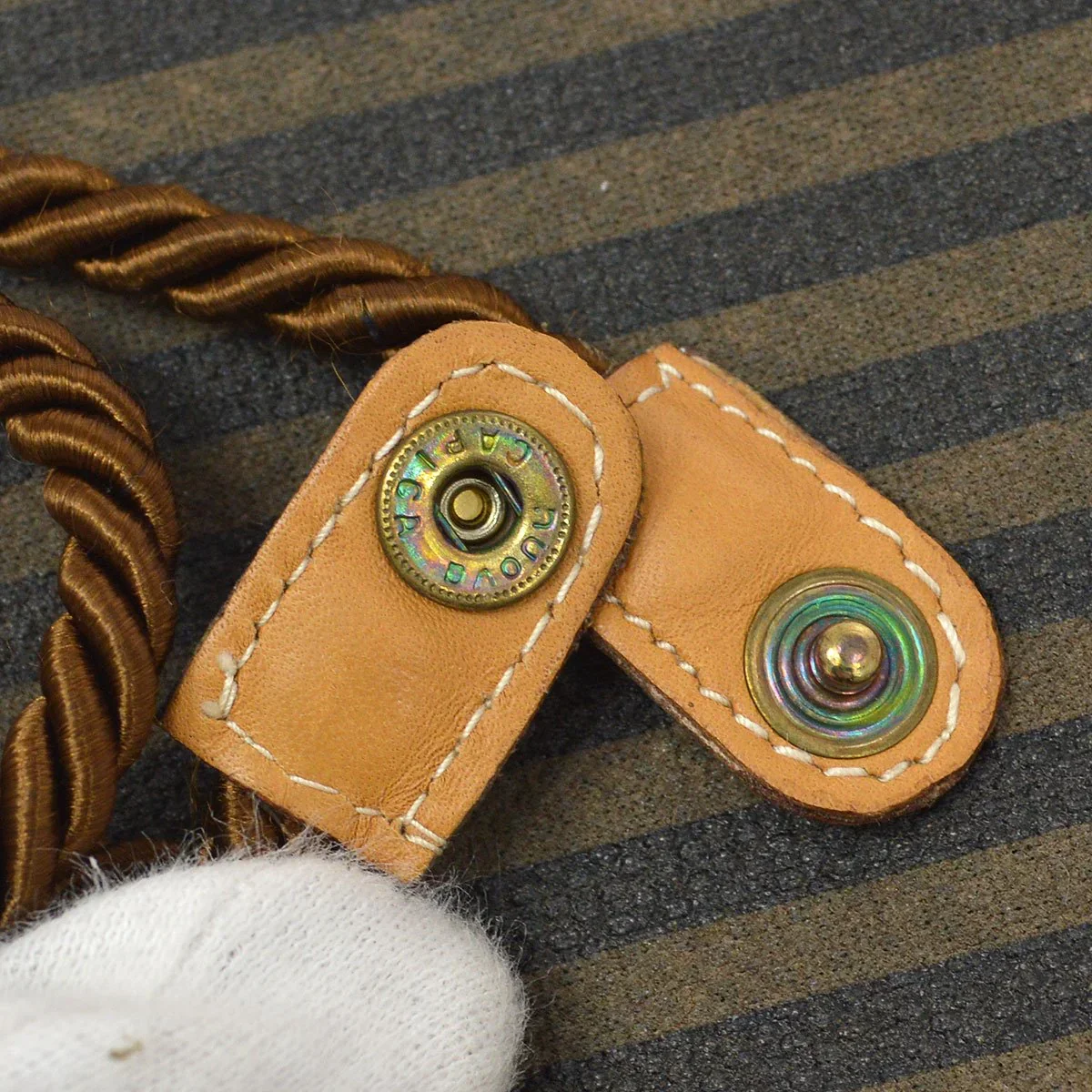 FENDI 70s Pequin Pattern Shoulder Pochette Bag Brown - Image 10